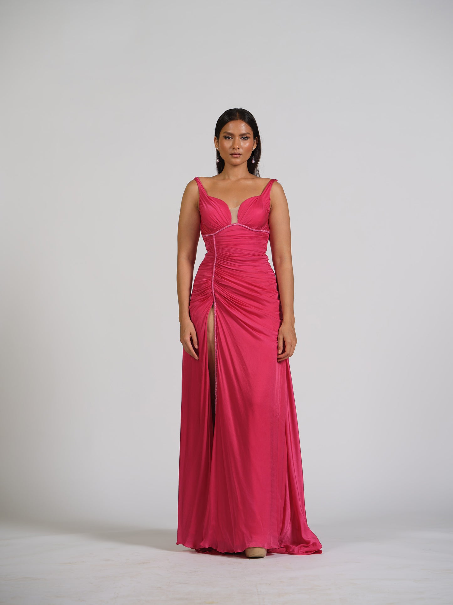 Zarine Gather Gown With Waist Gathers Flared Gown With Back Zip