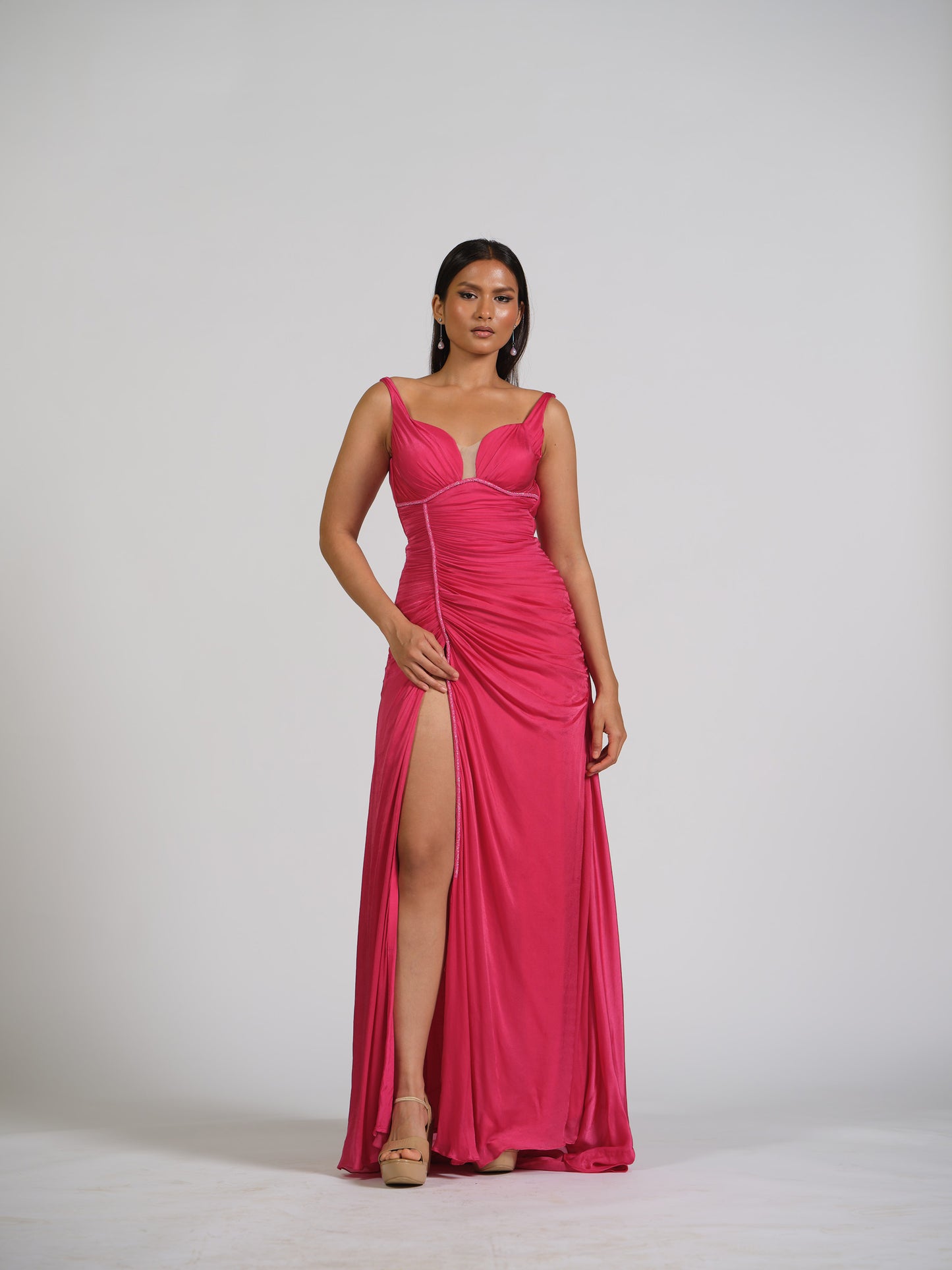 Zarine Gather Gown With Waist Gathers Flared Gown With Back Zip