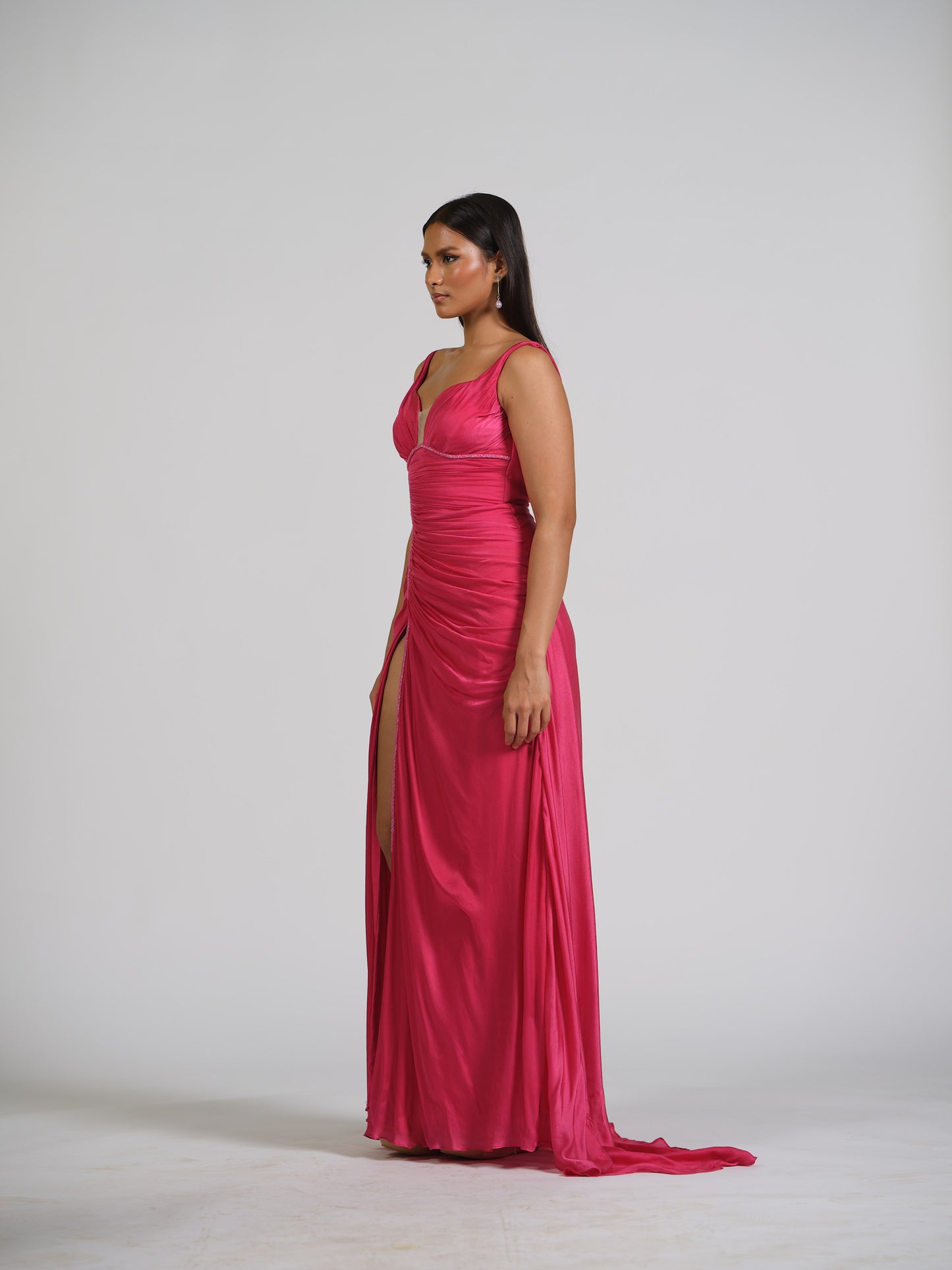 Zarine Gather Gown With Waist Gathers Flared Gown With Back Zip