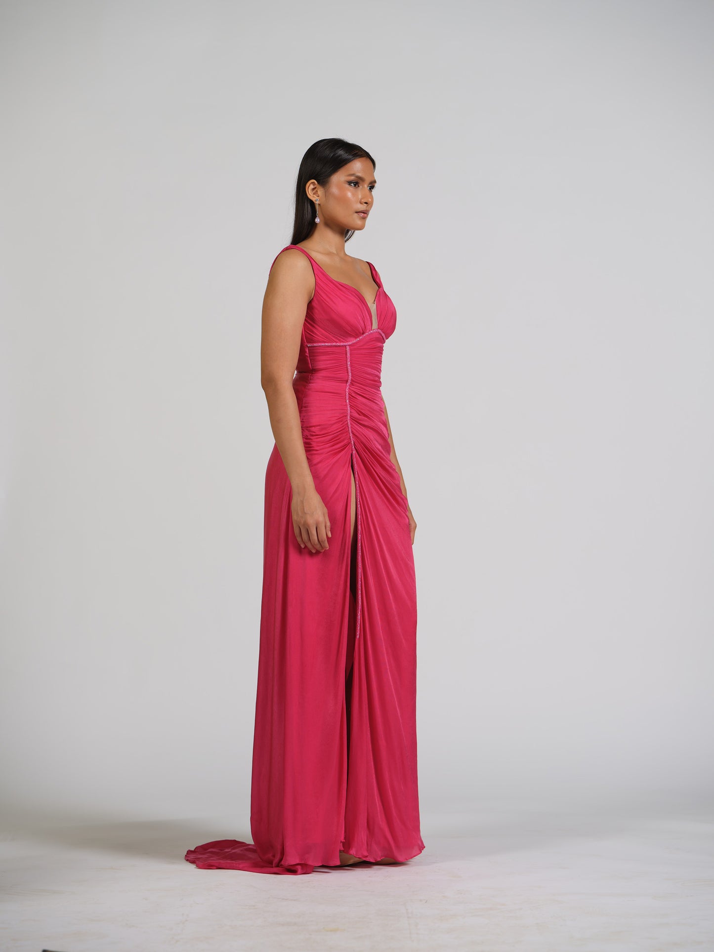 Zarine Gather Gown With Waist Gathers Flared Gown With Back Zip