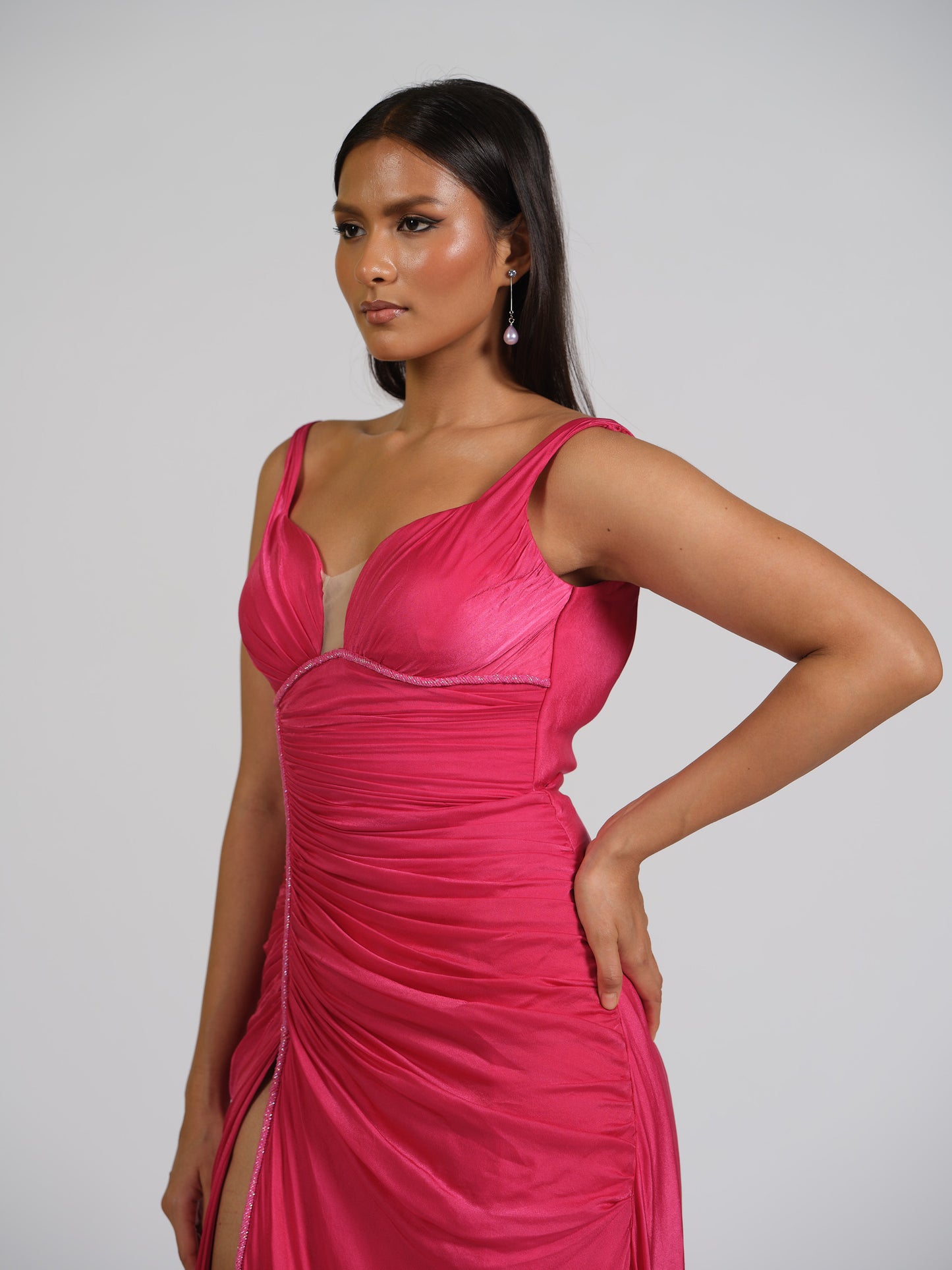 Zarine Gather Gown With Waist Gathers Flared Gown With Back Zip
