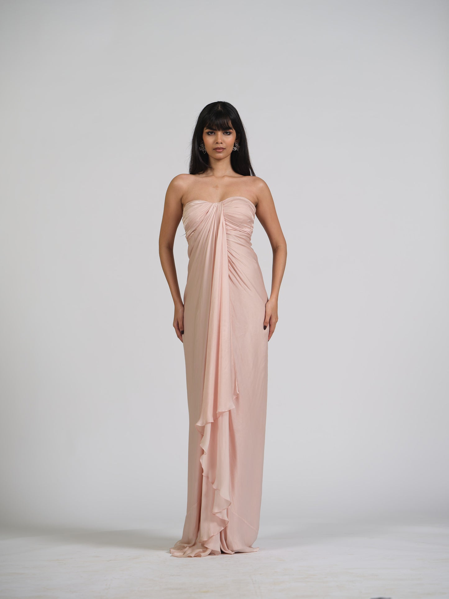 Bloom Blush Tube Drape Gown With Center Falling Drape With Back Zip