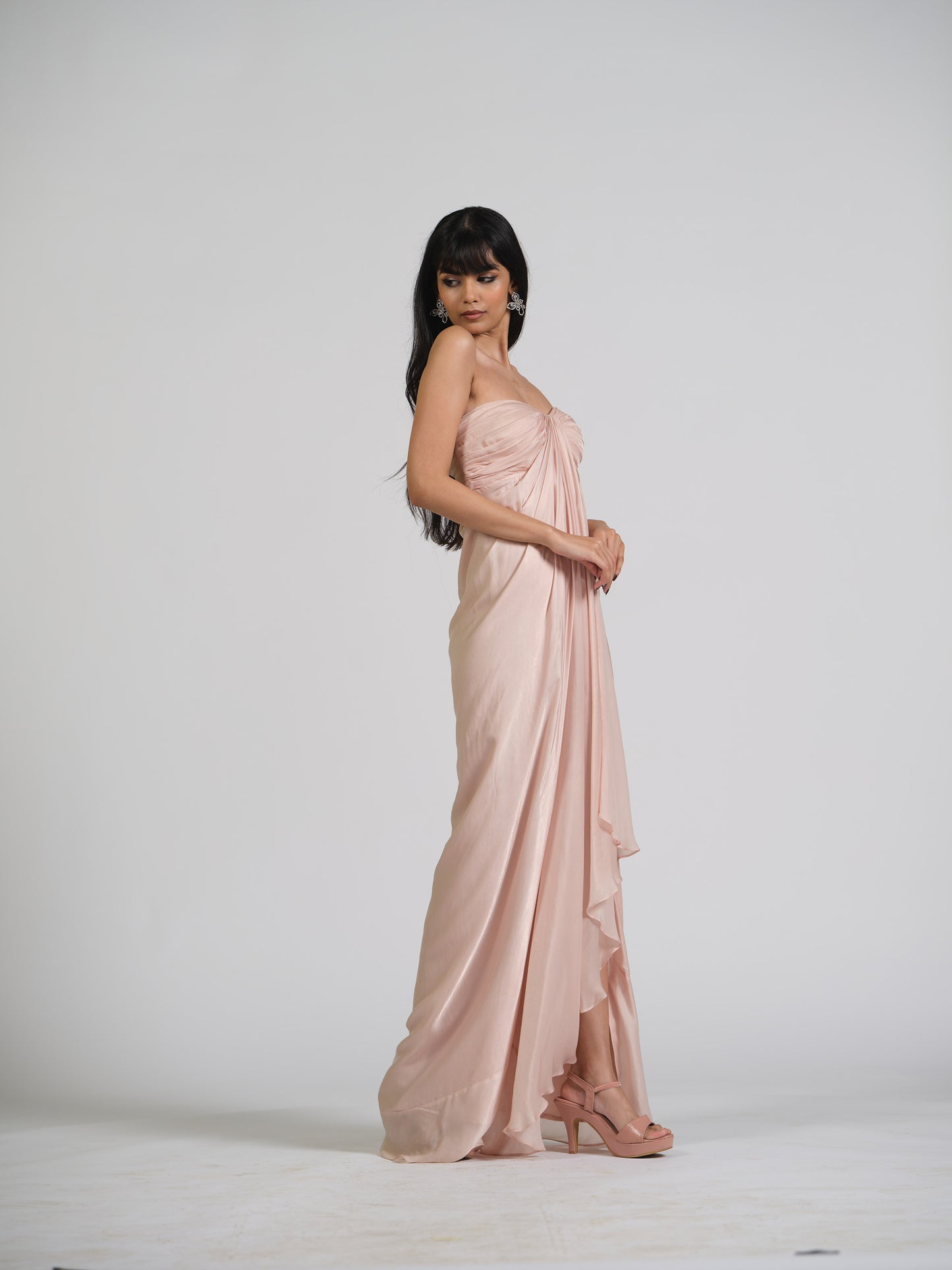 Bloom Blush Tube Drape Gown With Center Falling Drape With Back Zip