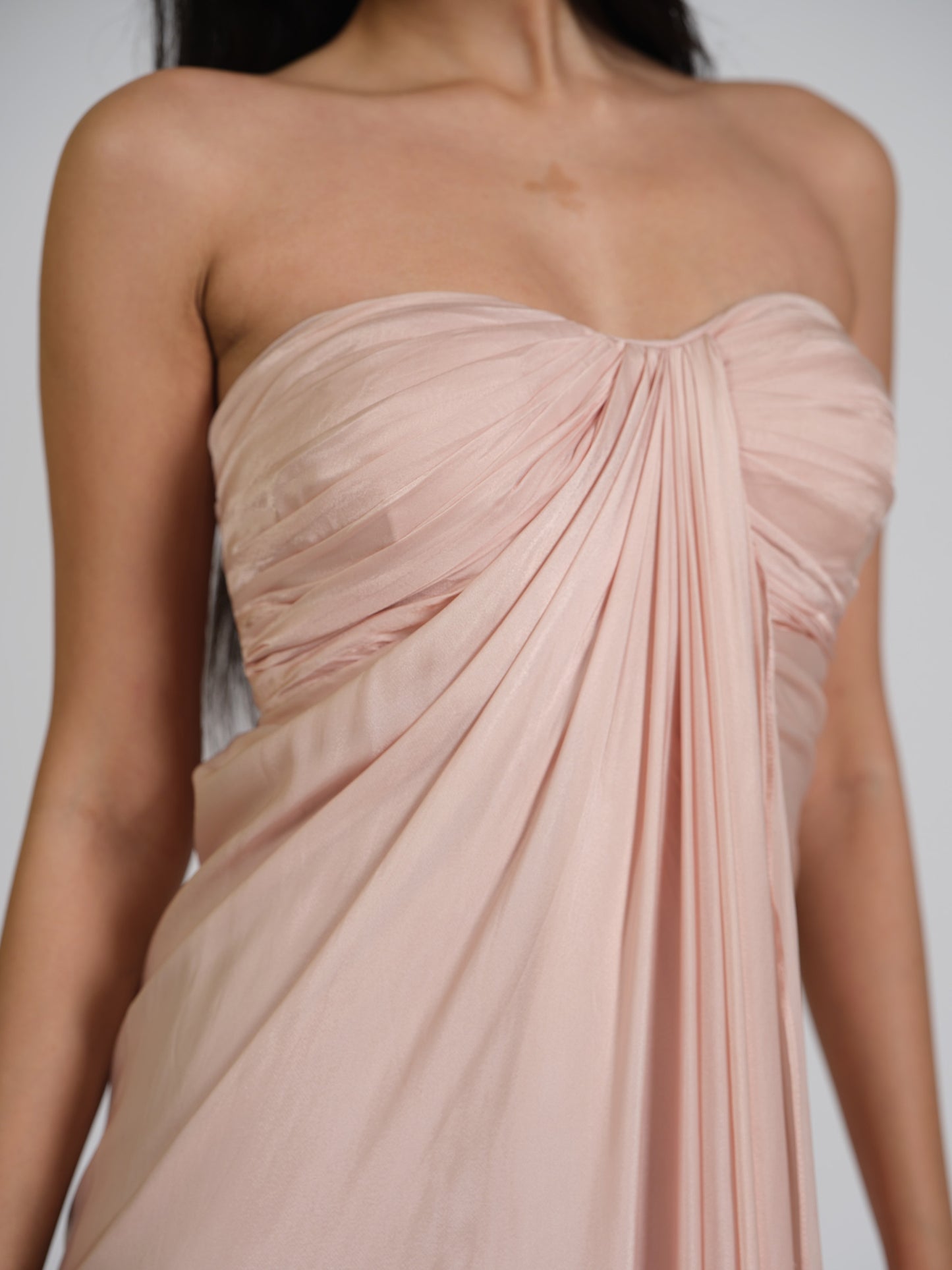 Bloom Blush Tube Drape Gown With Center Falling Drape With Back Zip