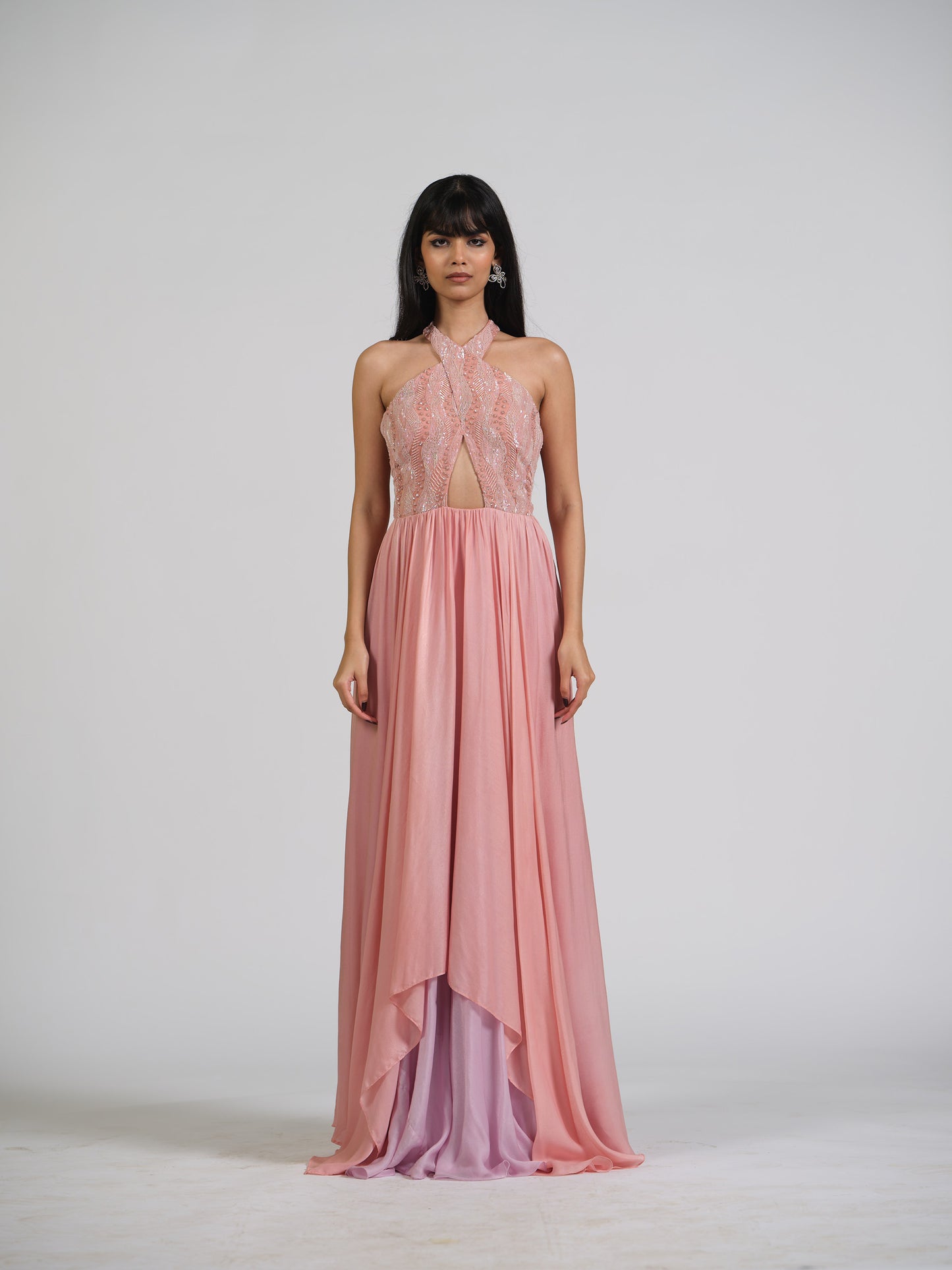 Senora Halter Flared Gown With Double Layer Flare