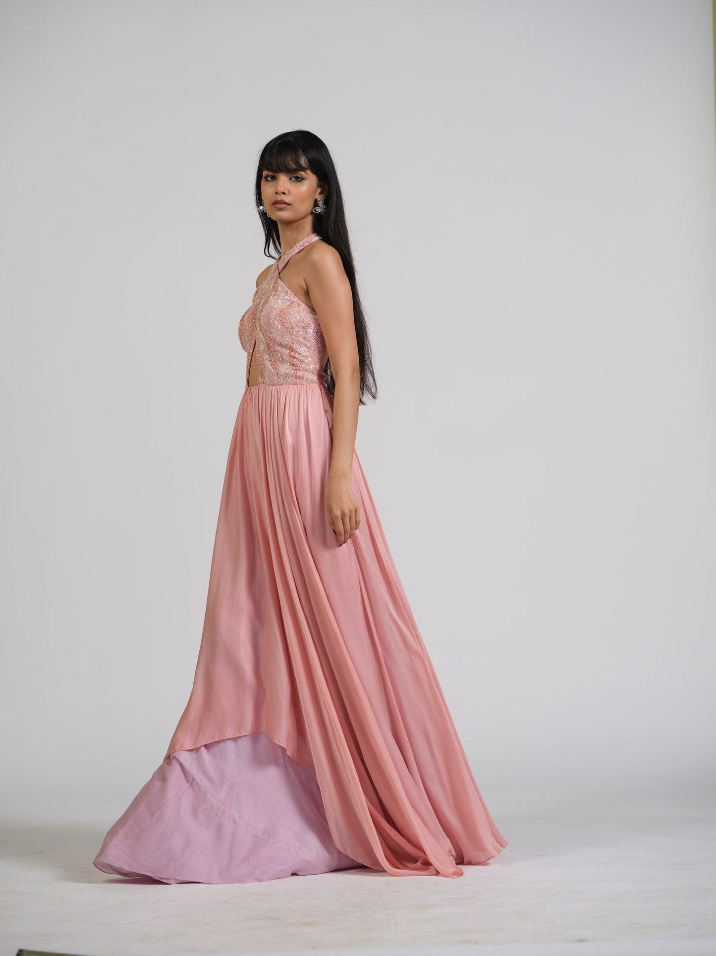 Senora Halter Flared Gown With Double Layer Flare