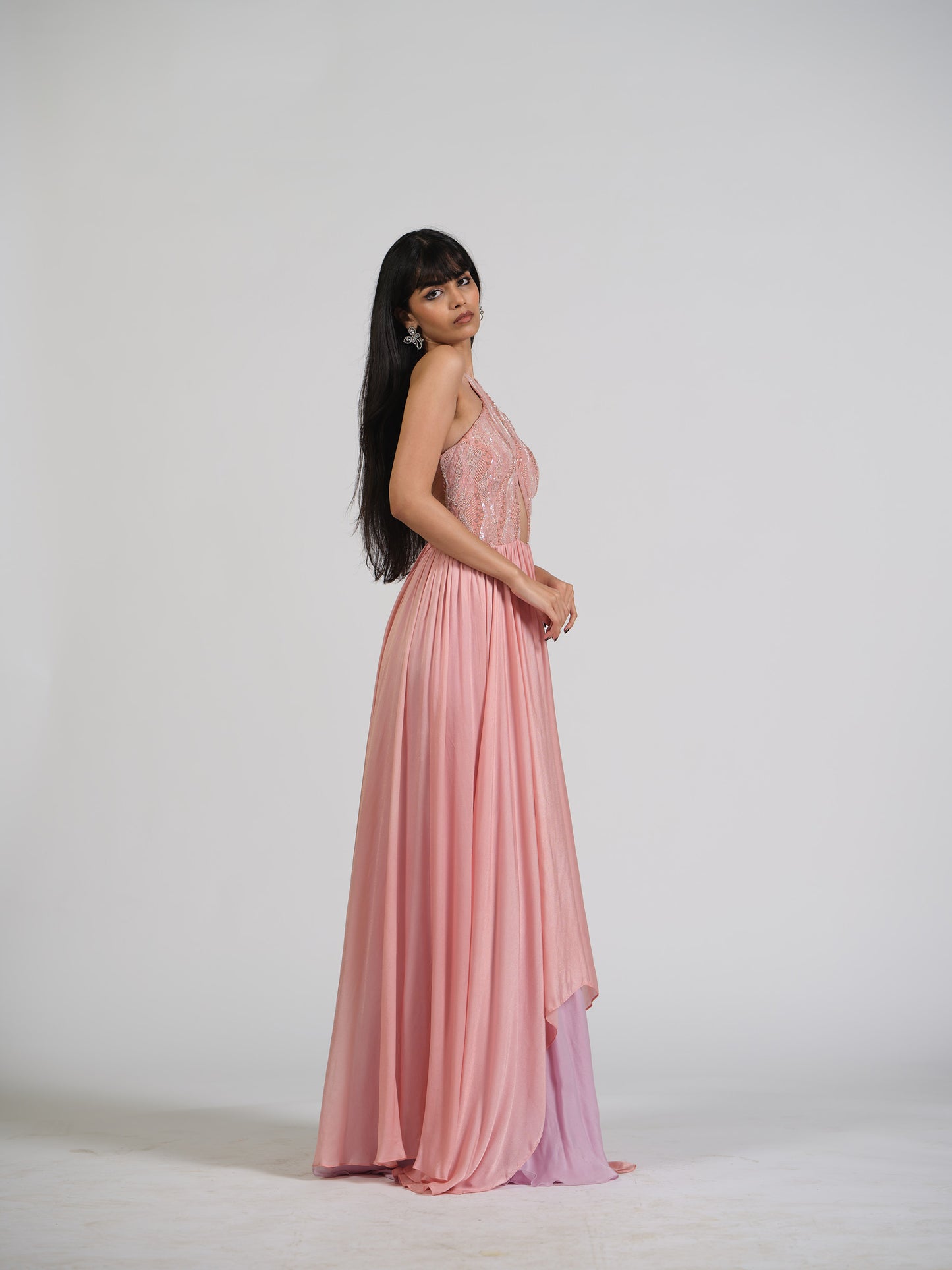Senora Halter Flared Gown With Double Layer Flare