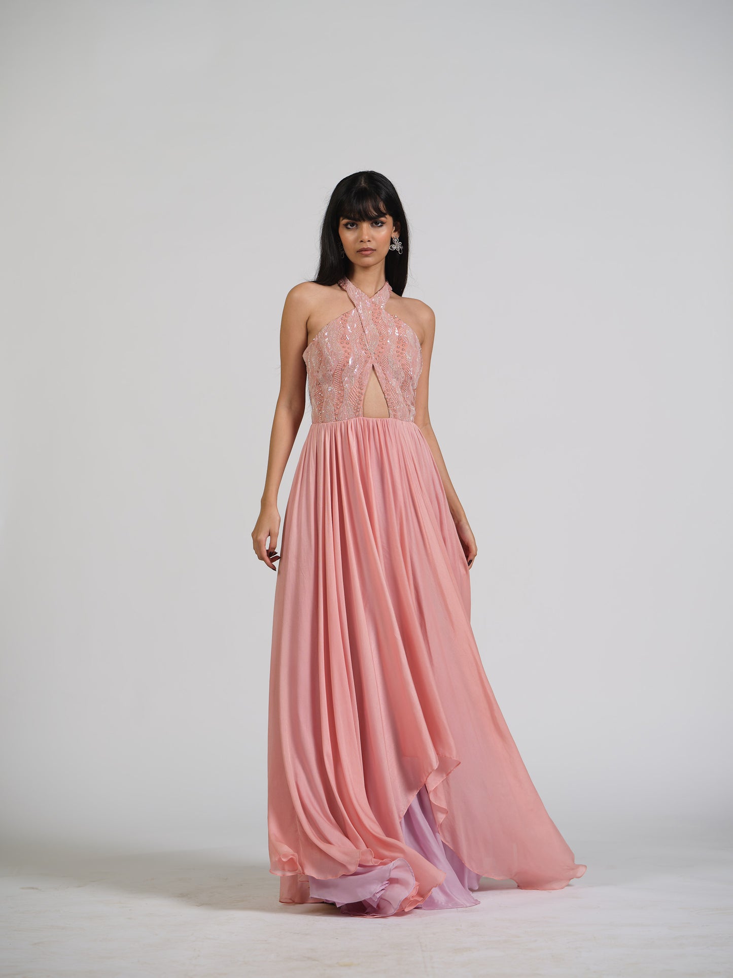 Senora Halter Flared Gown With Double Layer Flare