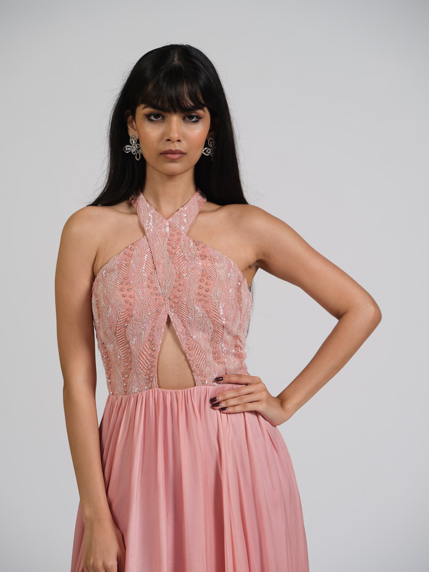 Senora Halter Flared Gown With Double Layer Flare