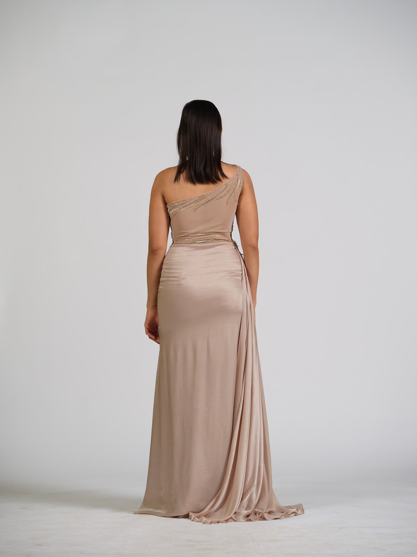 Duchess Nude Fully Embellished Gown With Side Trail With Butterfly Detailing