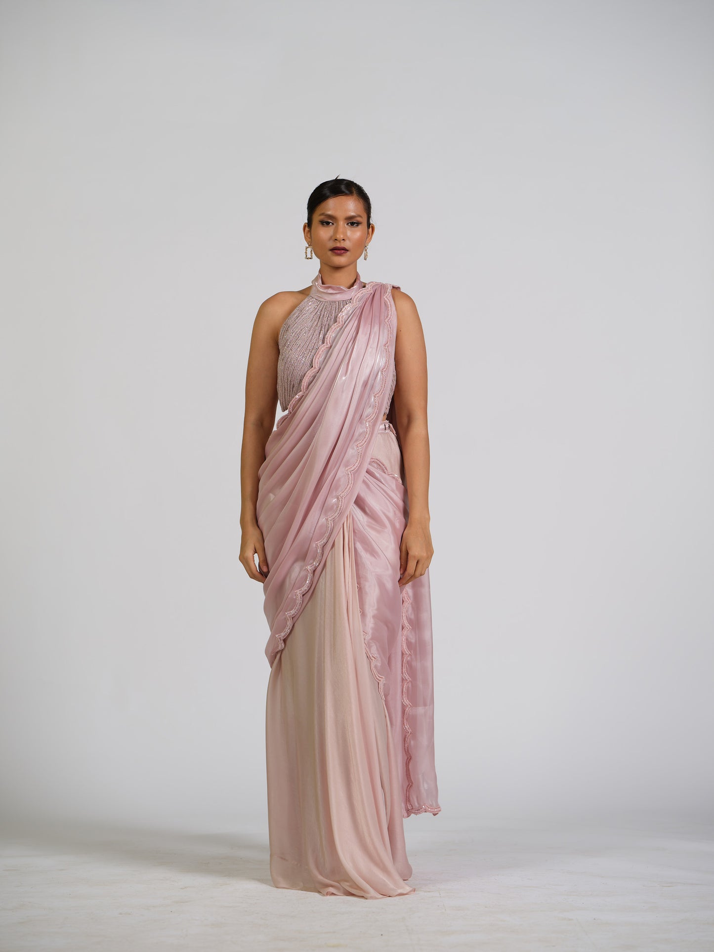 Elora Haze Drape Saree With Sculpted Blouse And Scalloped Border