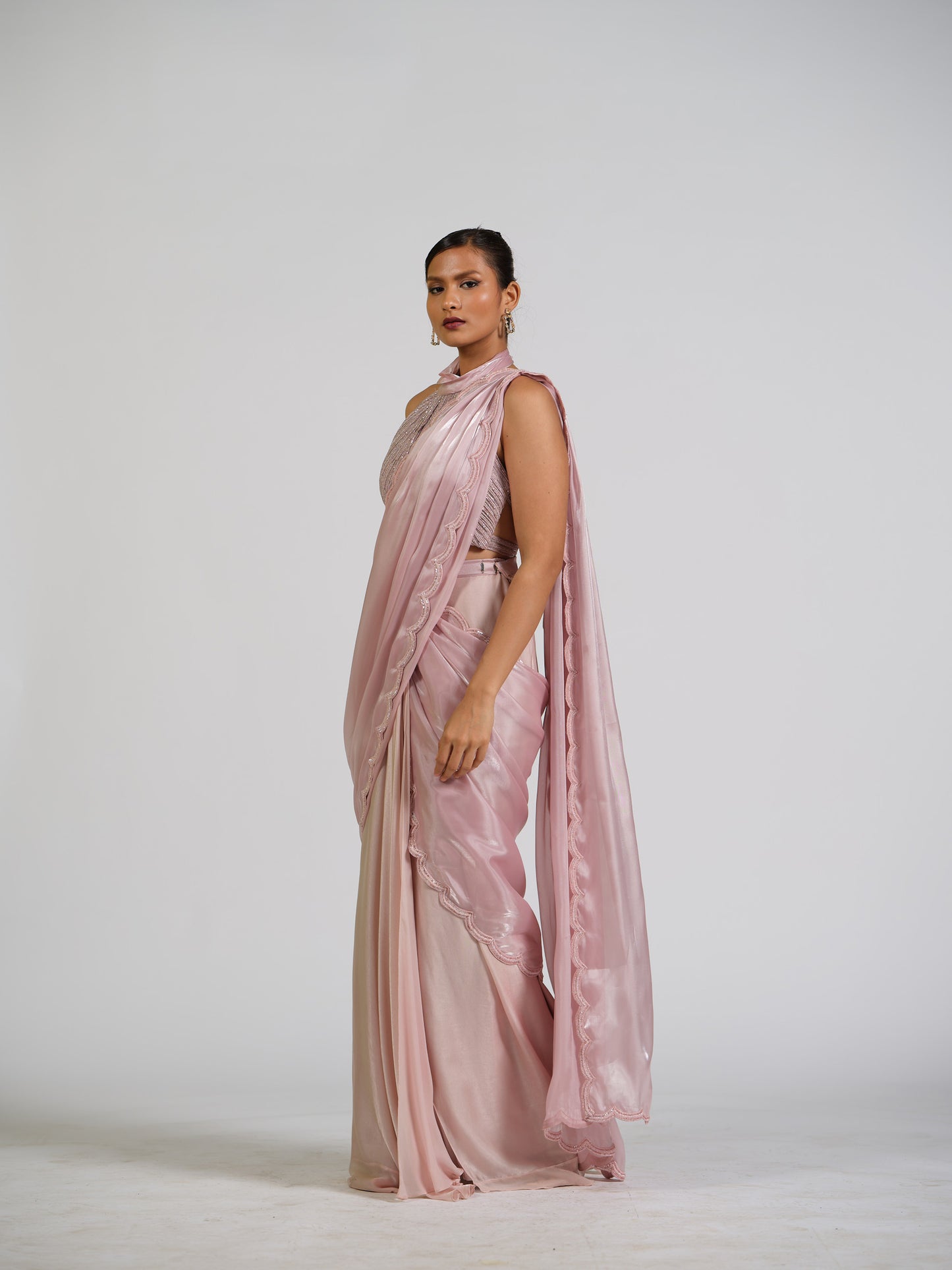 Elora Haze Drape Saree With Sculpted Blouse And Scalloped Border