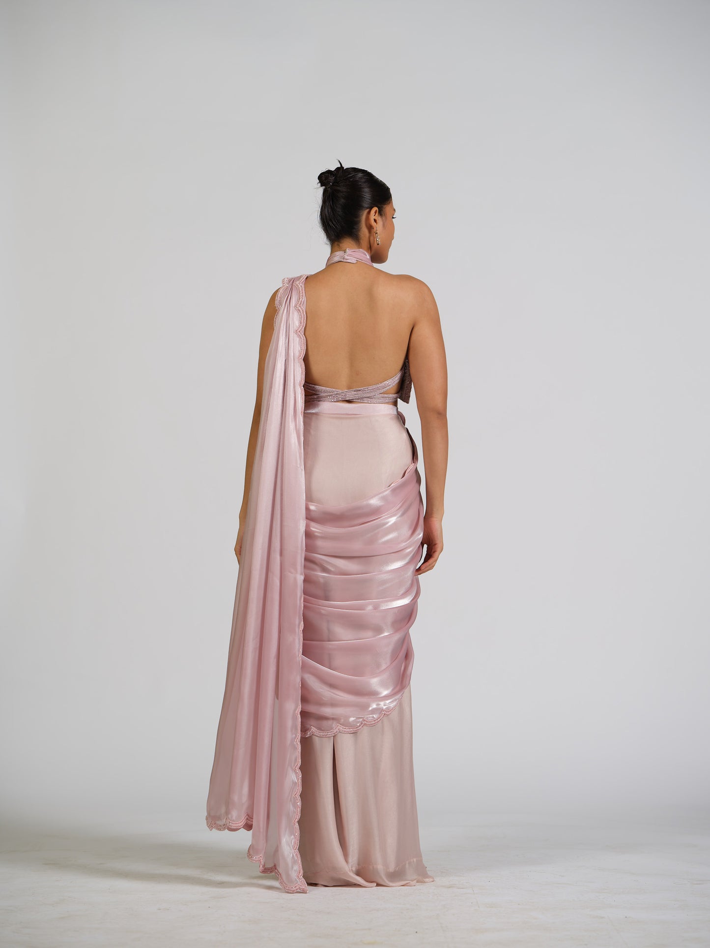 Elora Haze Drape Saree With Sculpted Blouse And Scalloped Border
