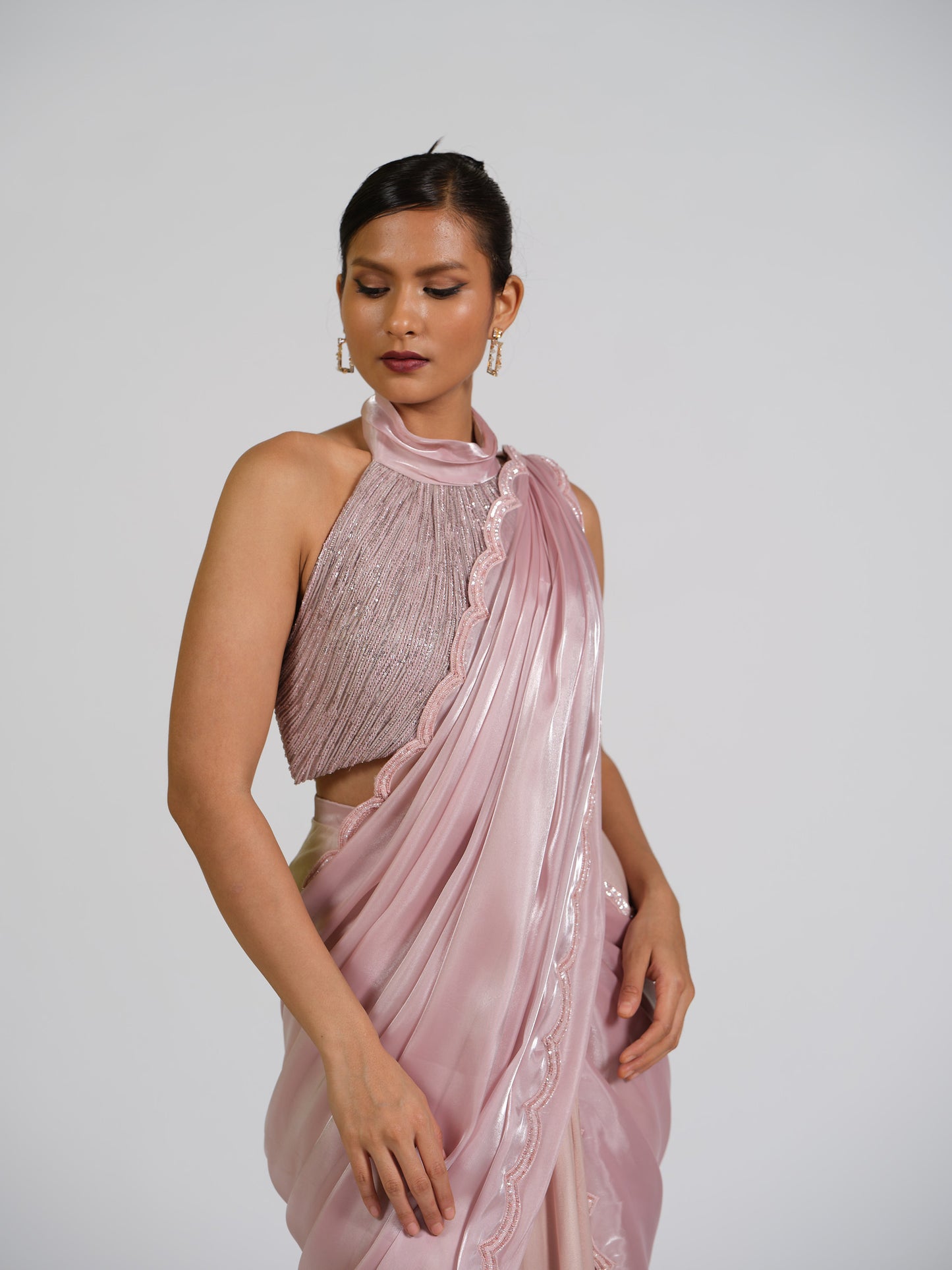 Elora Haze Drape Saree With Sculpted Blouse And Scalloped Border