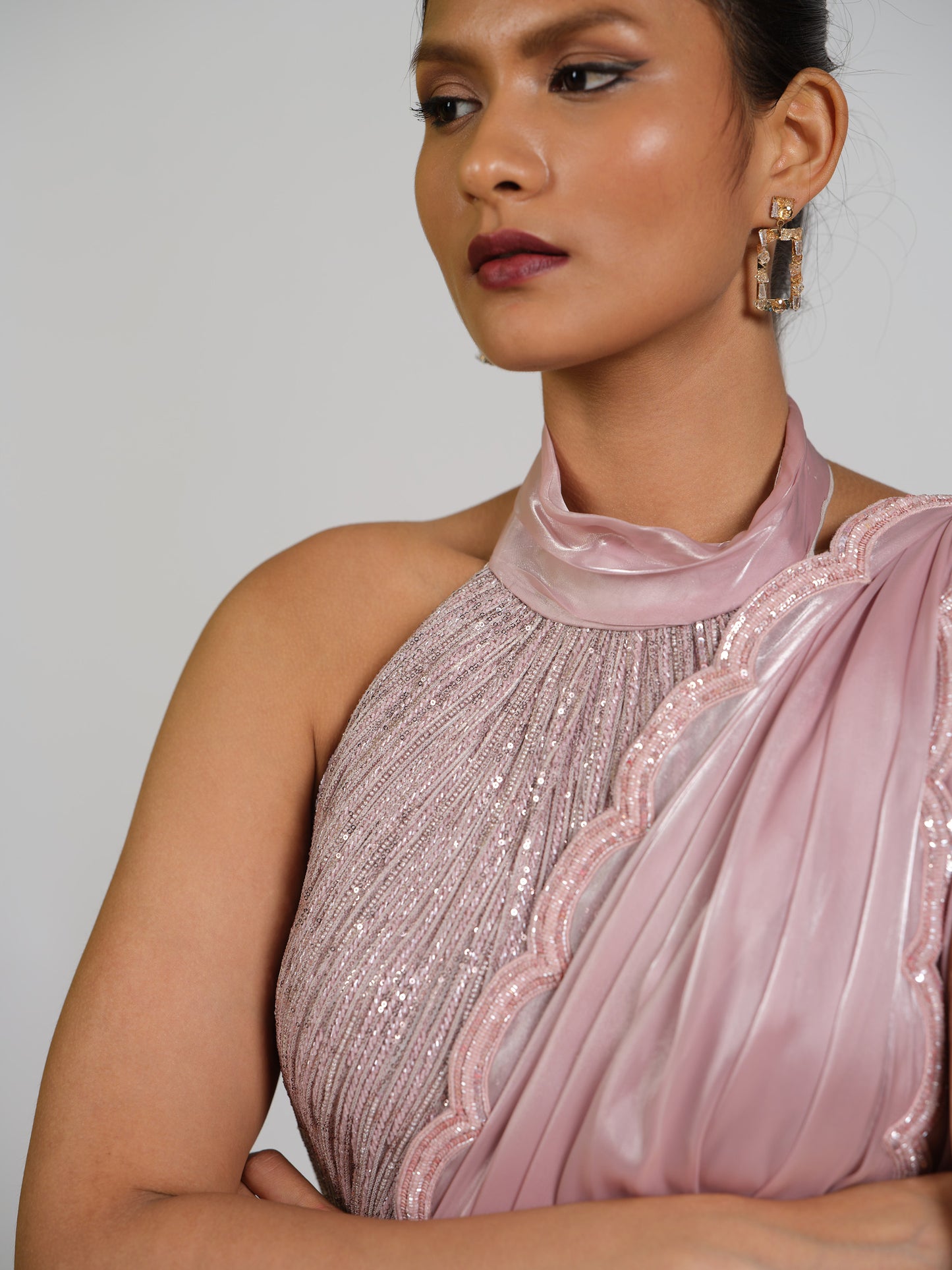 Elora Haze Drape Saree With Sculpted Blouse And Scalloped Border