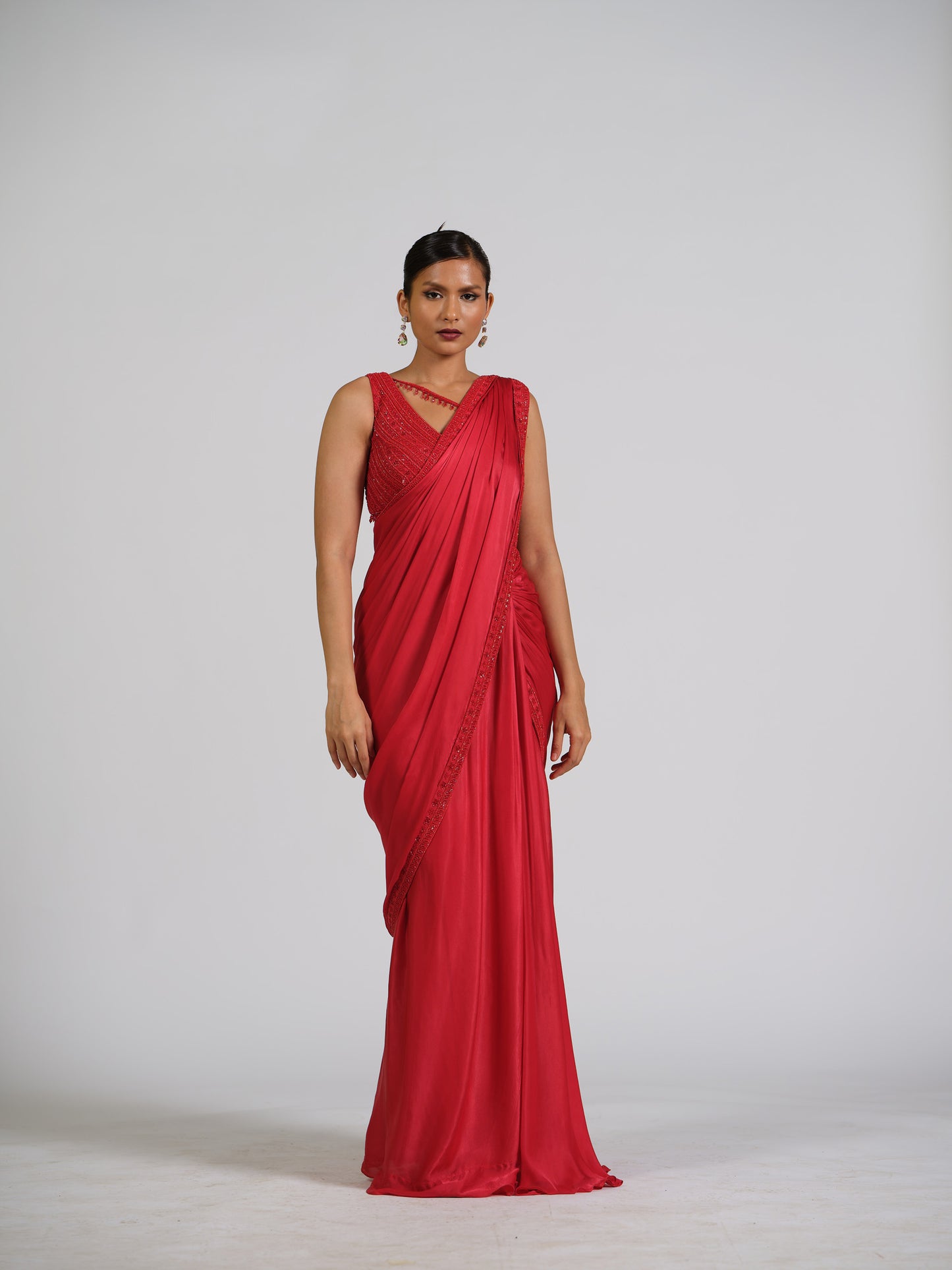 Cosmic Zen Drape Saree With One Shoulder Blouse With Strappy Back Detailing
