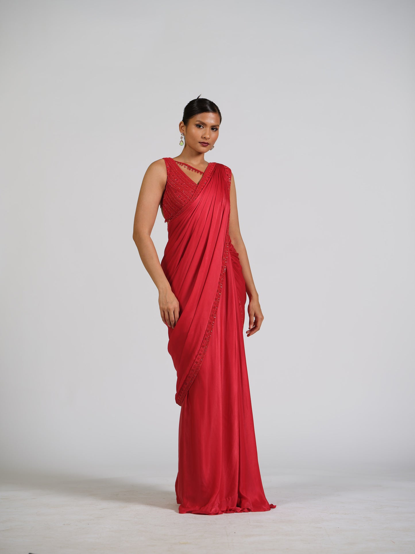 Cosmic Zen Drape Saree With One Shoulder Blouse With Strappy Back Detailing
