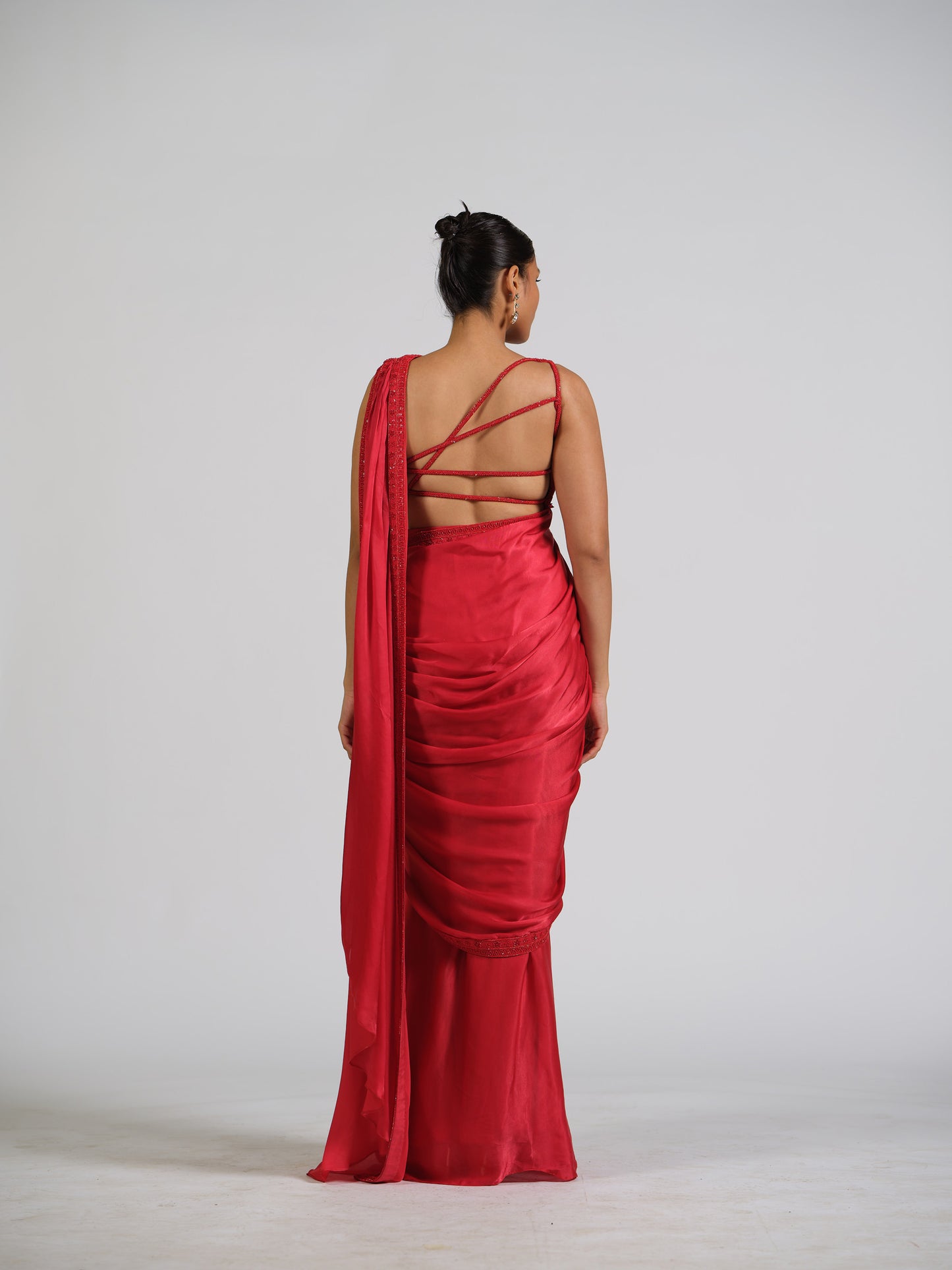 Cosmic Zen Drape Saree With One Shoulder Blouse With Strappy Back Detailing