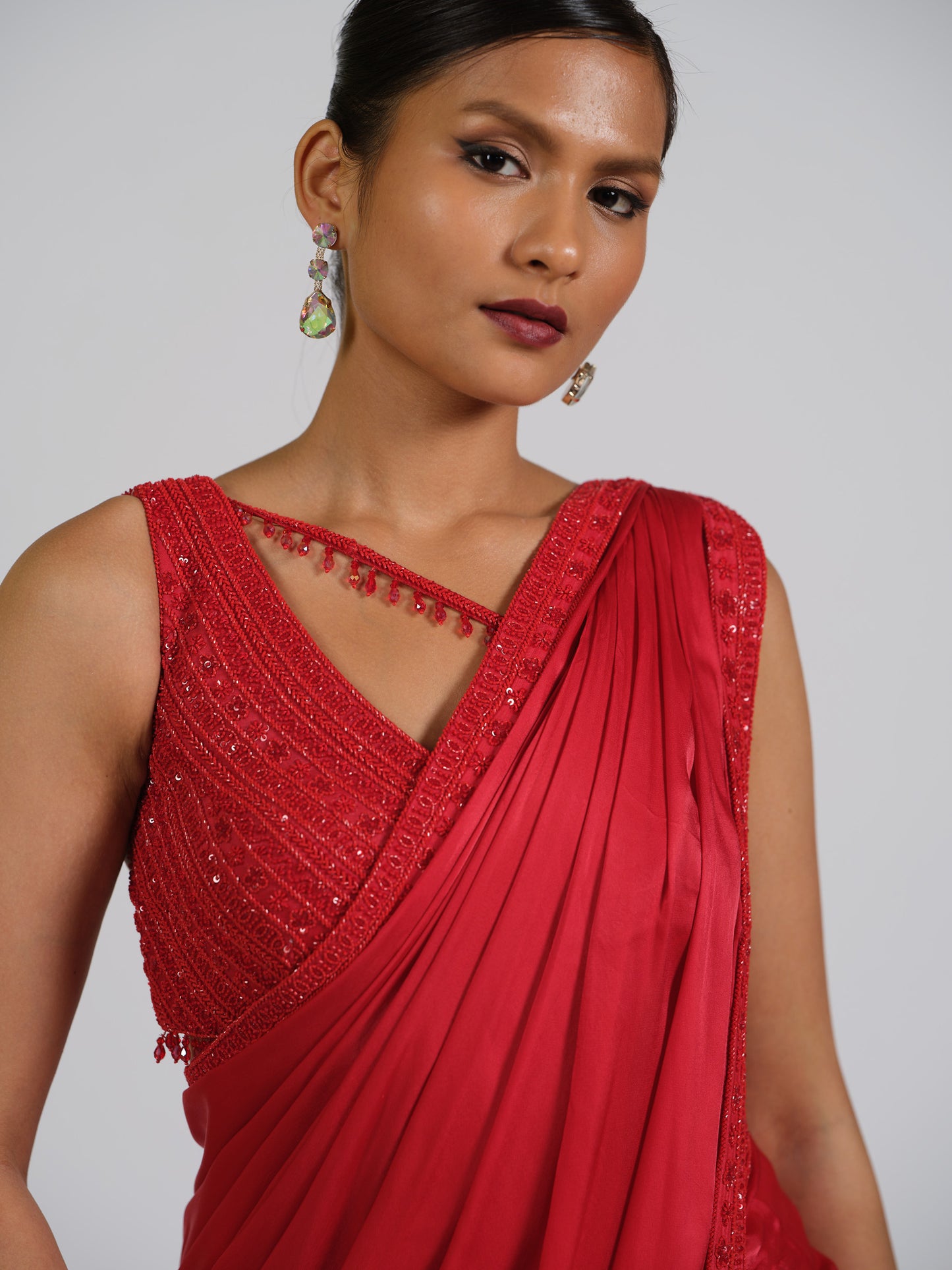Cosmic Zen Drape Saree With One Shoulder Blouse With Strappy Back Detailing
