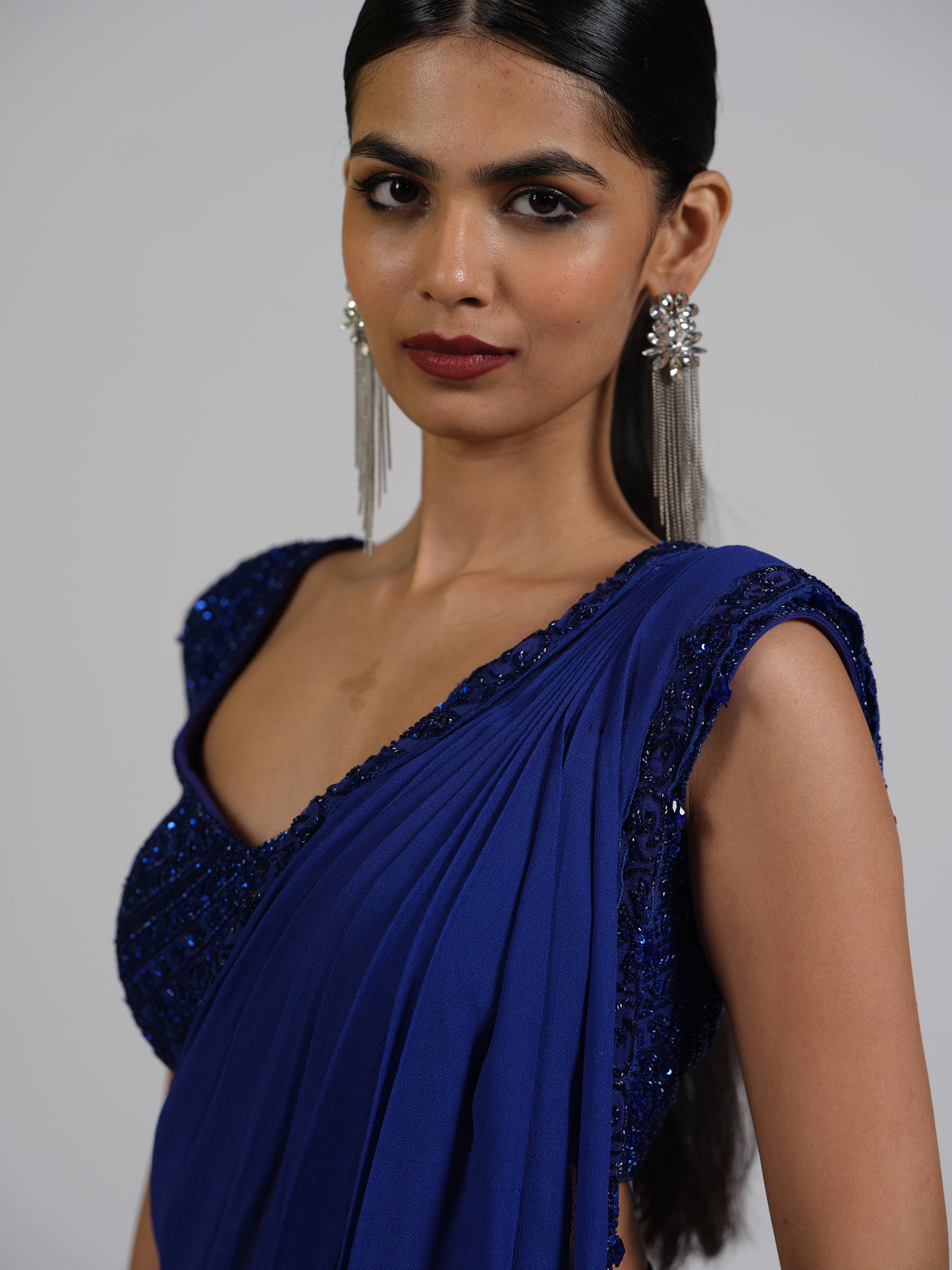 French Flora Drape Saree With Embellished Blouse And Bordered Pallu