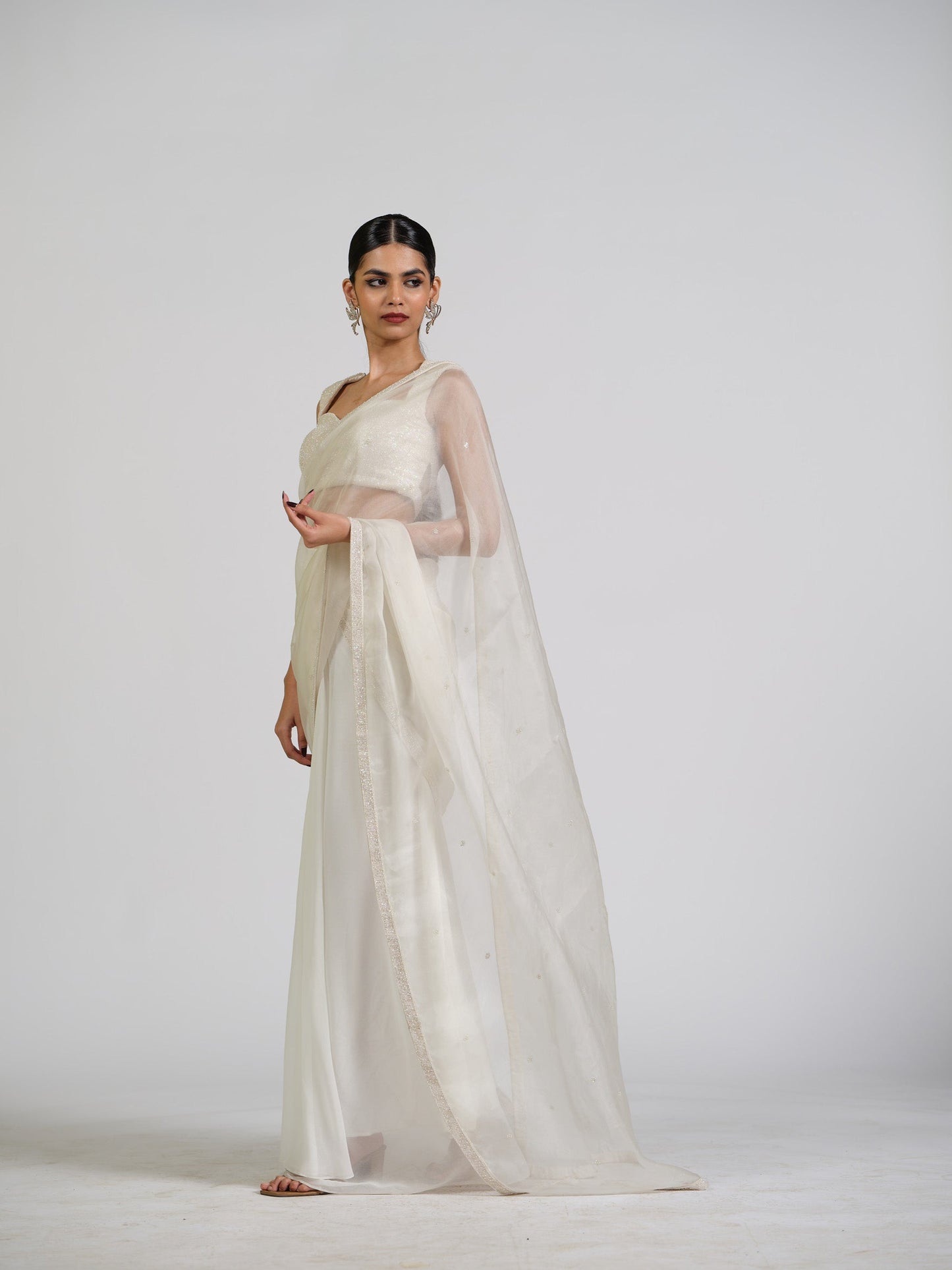 Zorba Tissue Drape Saree With Studded Blouse