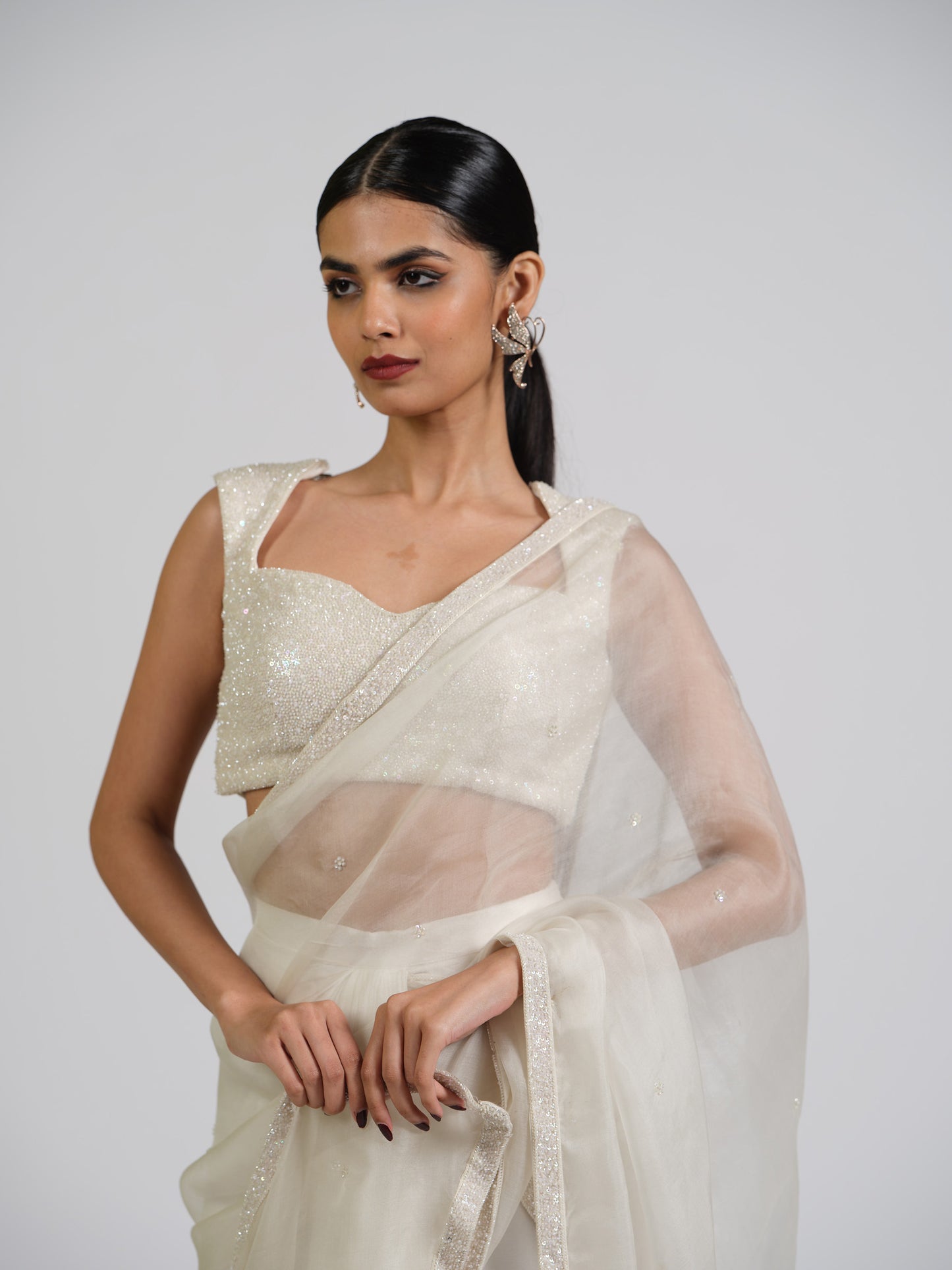 Zorba Tissue Drape Saree With Studded Blouse