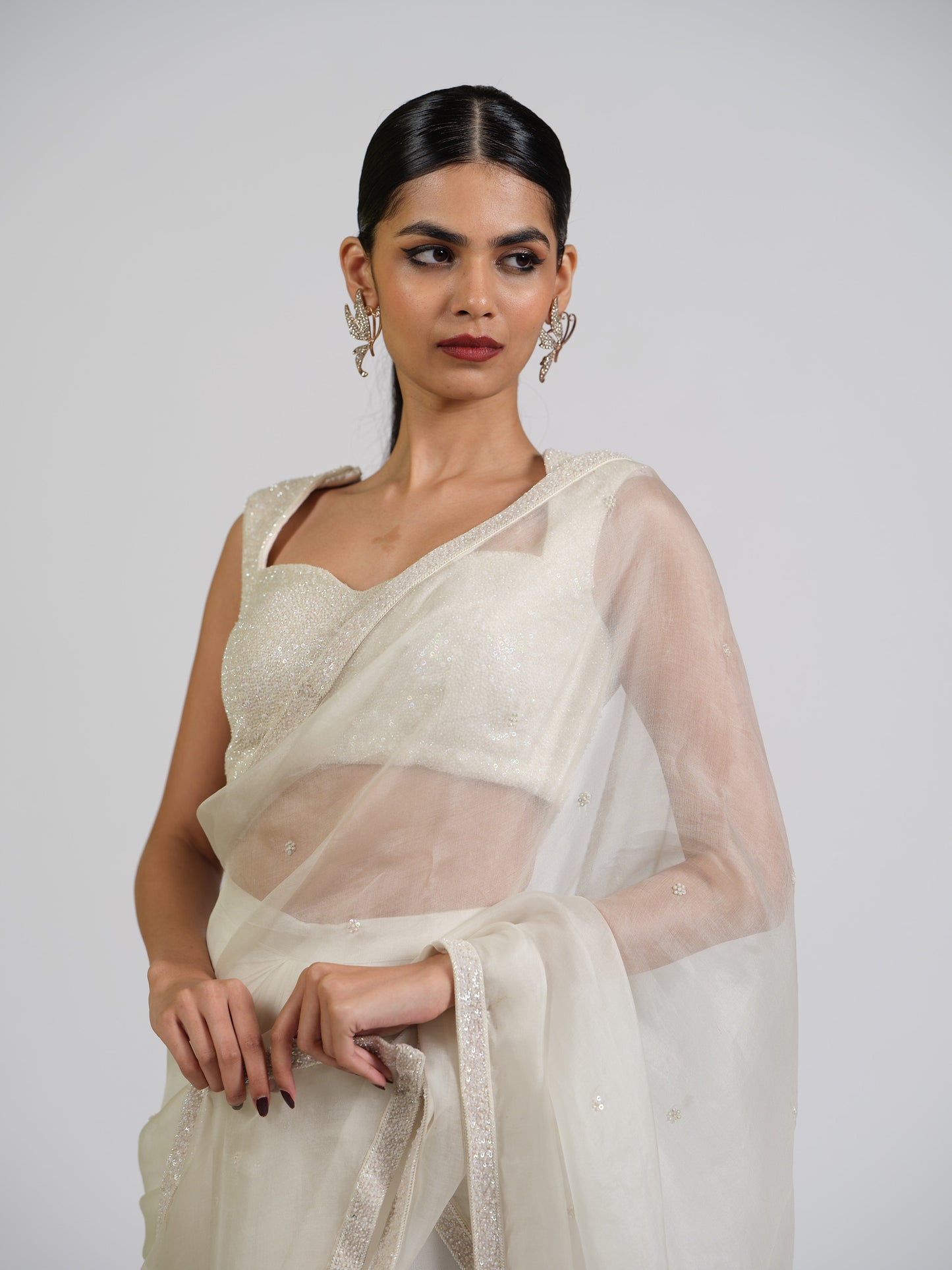 Zorba Tissue Drape Saree With Studded Blouse