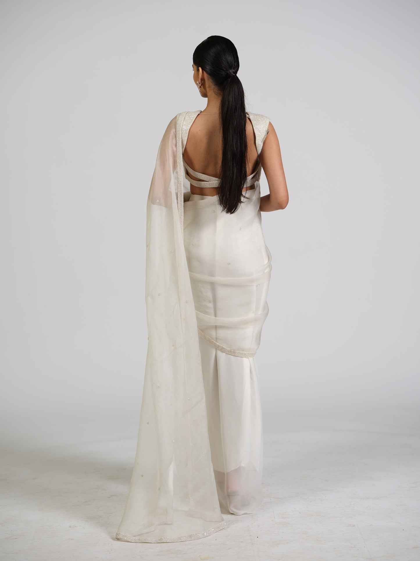 Zorba Tissue Drape Saree With Studded Blouse