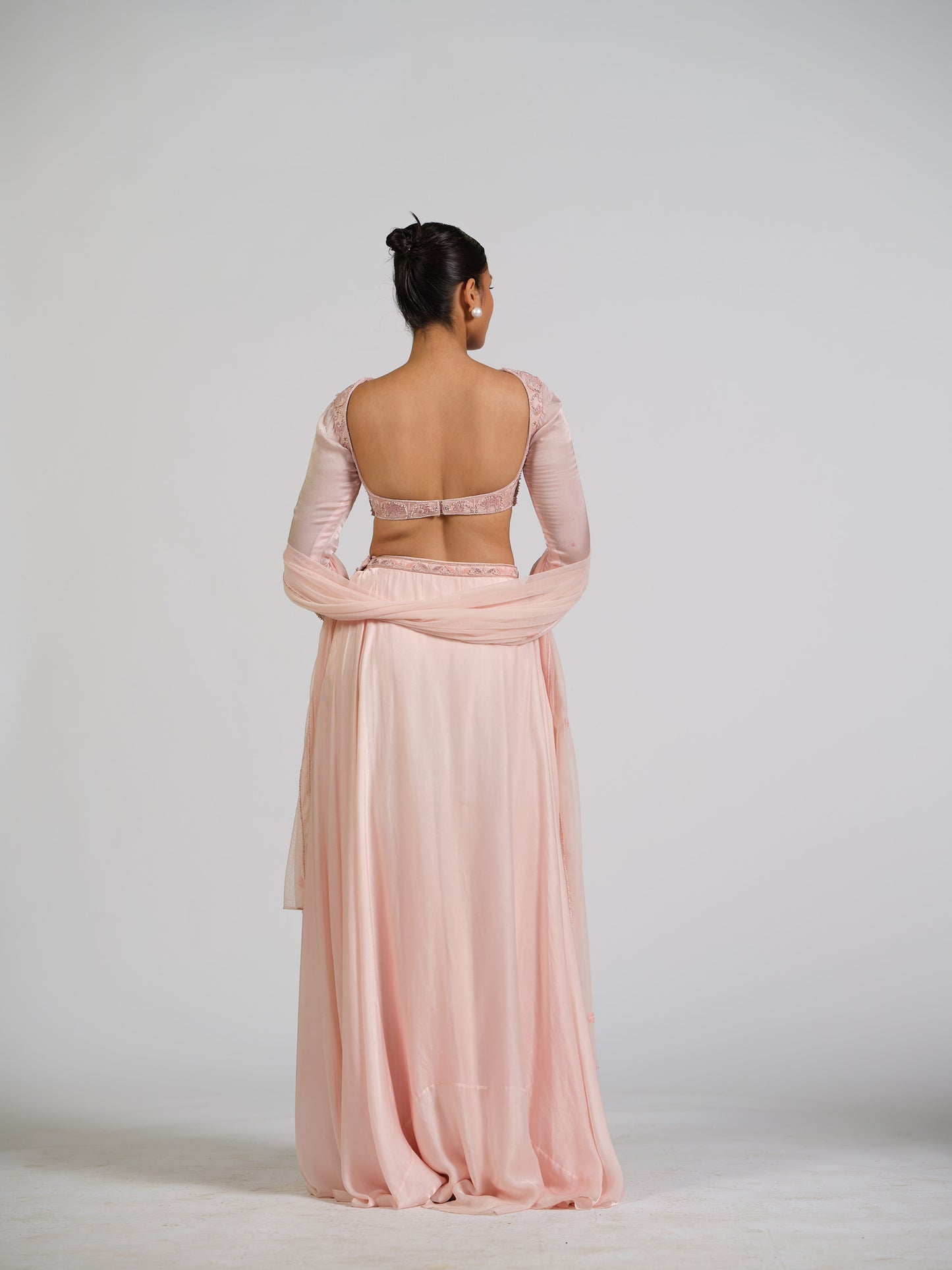 Enigma Drape Skirt Lehenga Set With Boat Neck Embellished Blouse Back Open Style With Net Embroided Dupatta