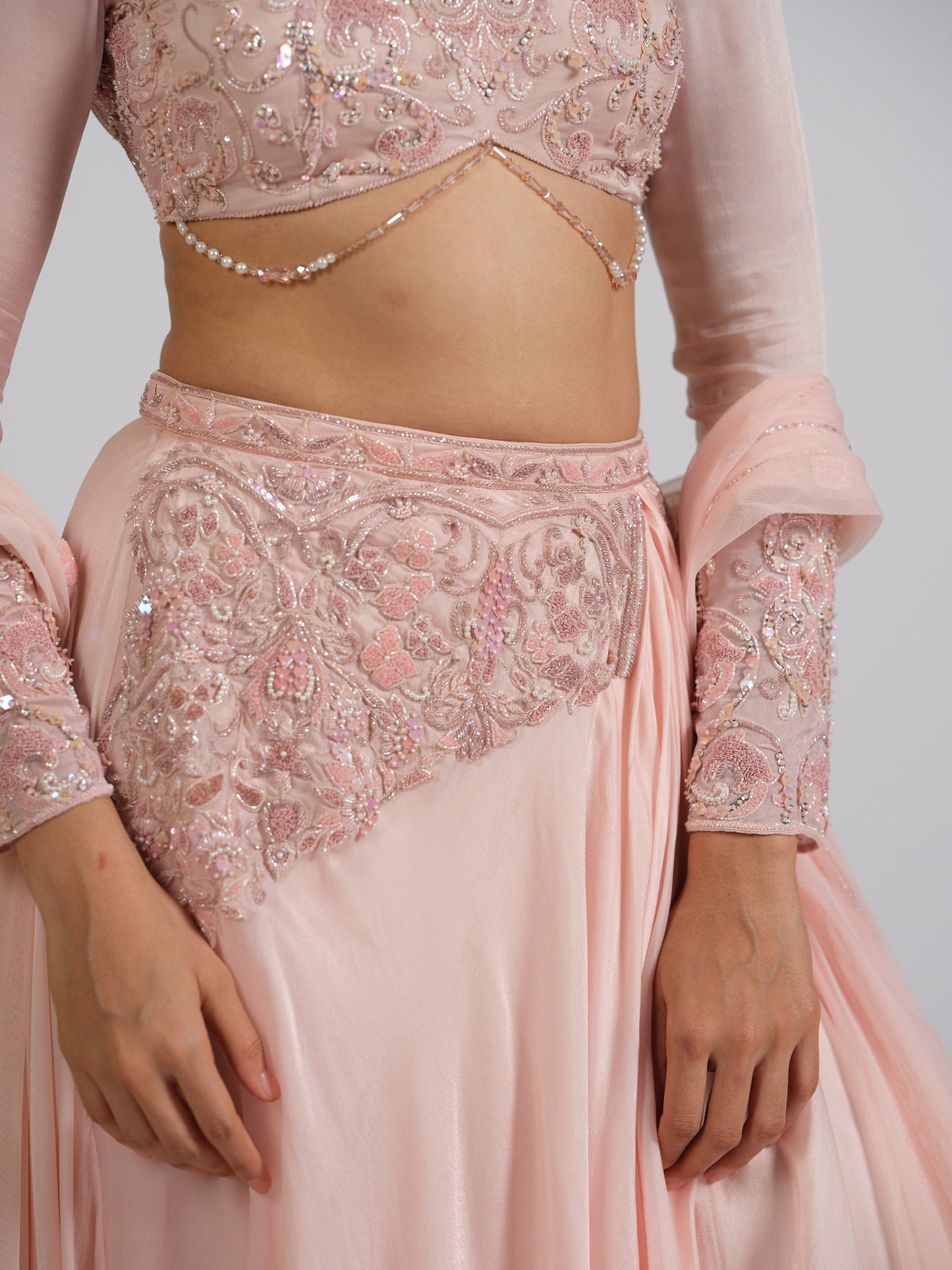 Enigma Drape Skirt Lehenga Set With Boat Neck Embellished Blouse Back Open Style With Net Embroided Dupatta