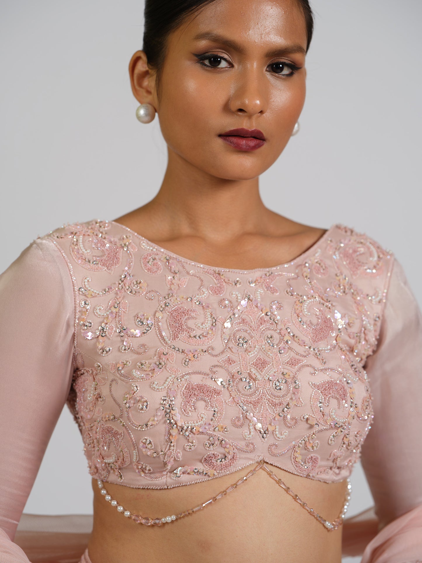 Enigma Drape Skirt Lehenga Set With Boat Neck Embellished Blouse Back Open Style With Net Embroided Dupatta
