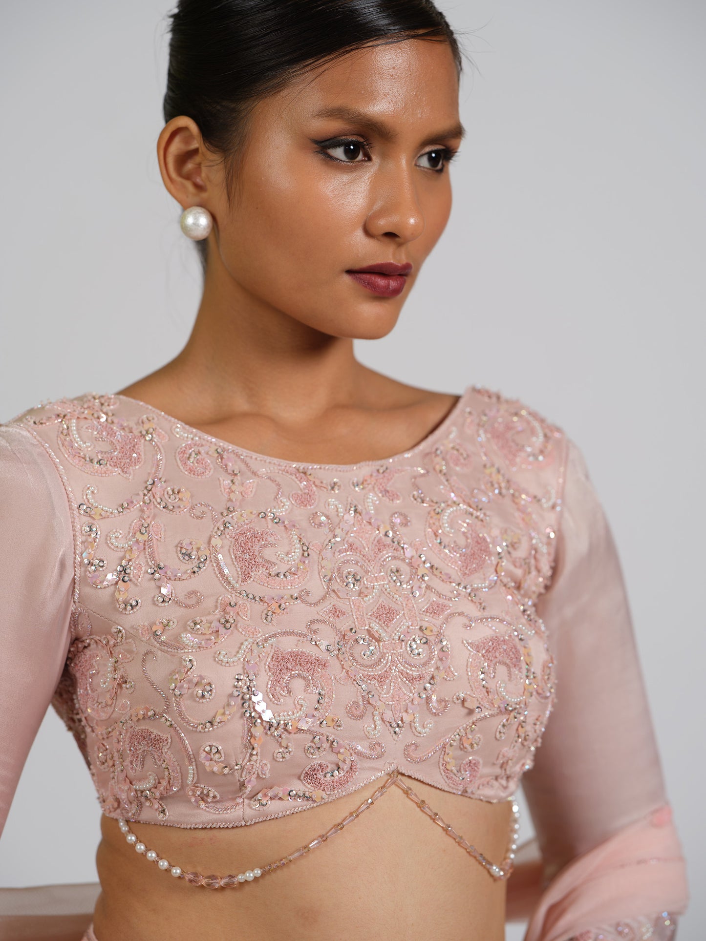 Enigma Drape Skirt Lehenga Set With Boat Neck Embellished Blouse Back Open Style With Net Embroided Dupatta