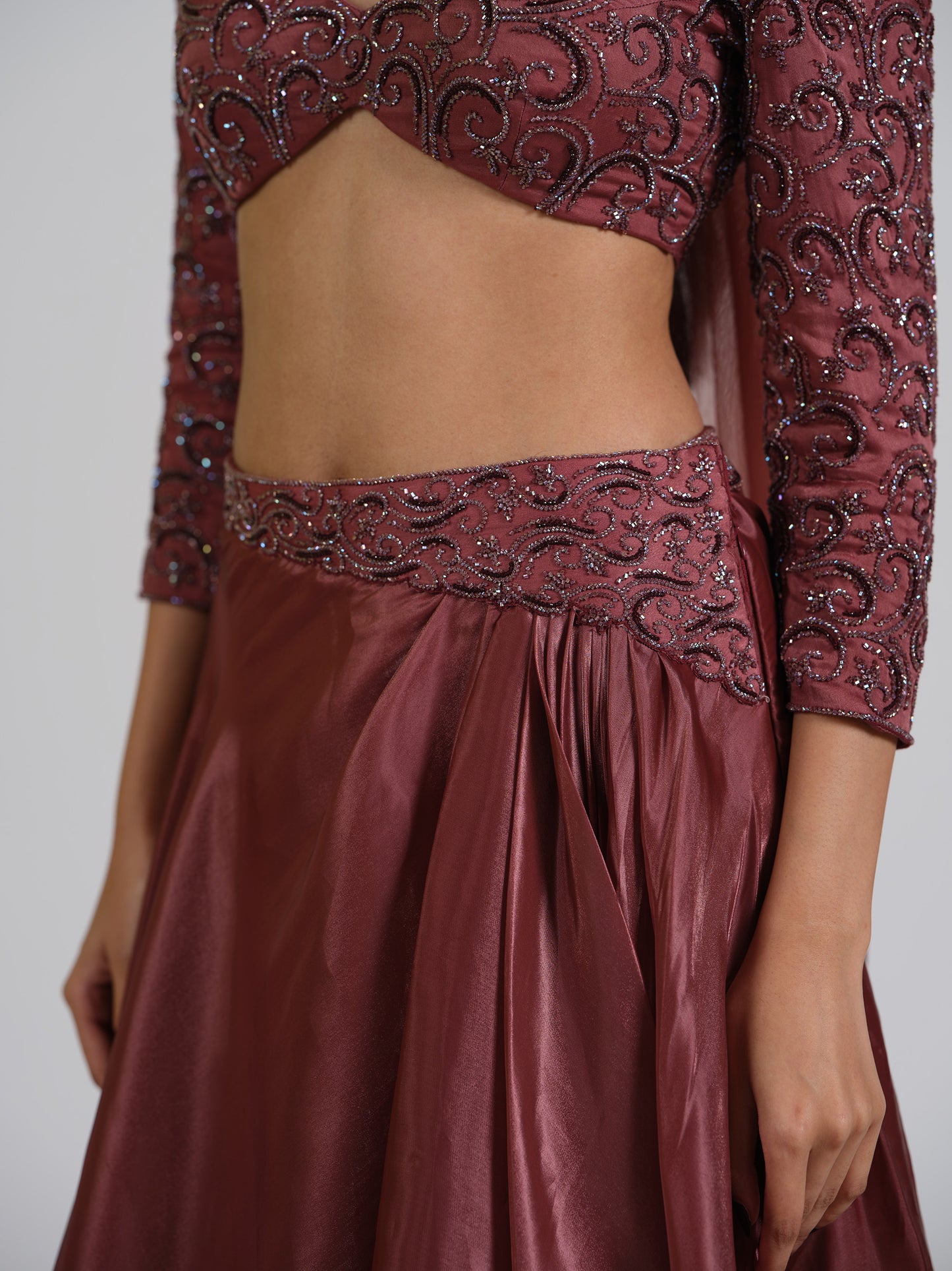 Zella Tissue Drape Skirt Lehenga Set With Embellished Blouse And Net Scalloped Dupatta