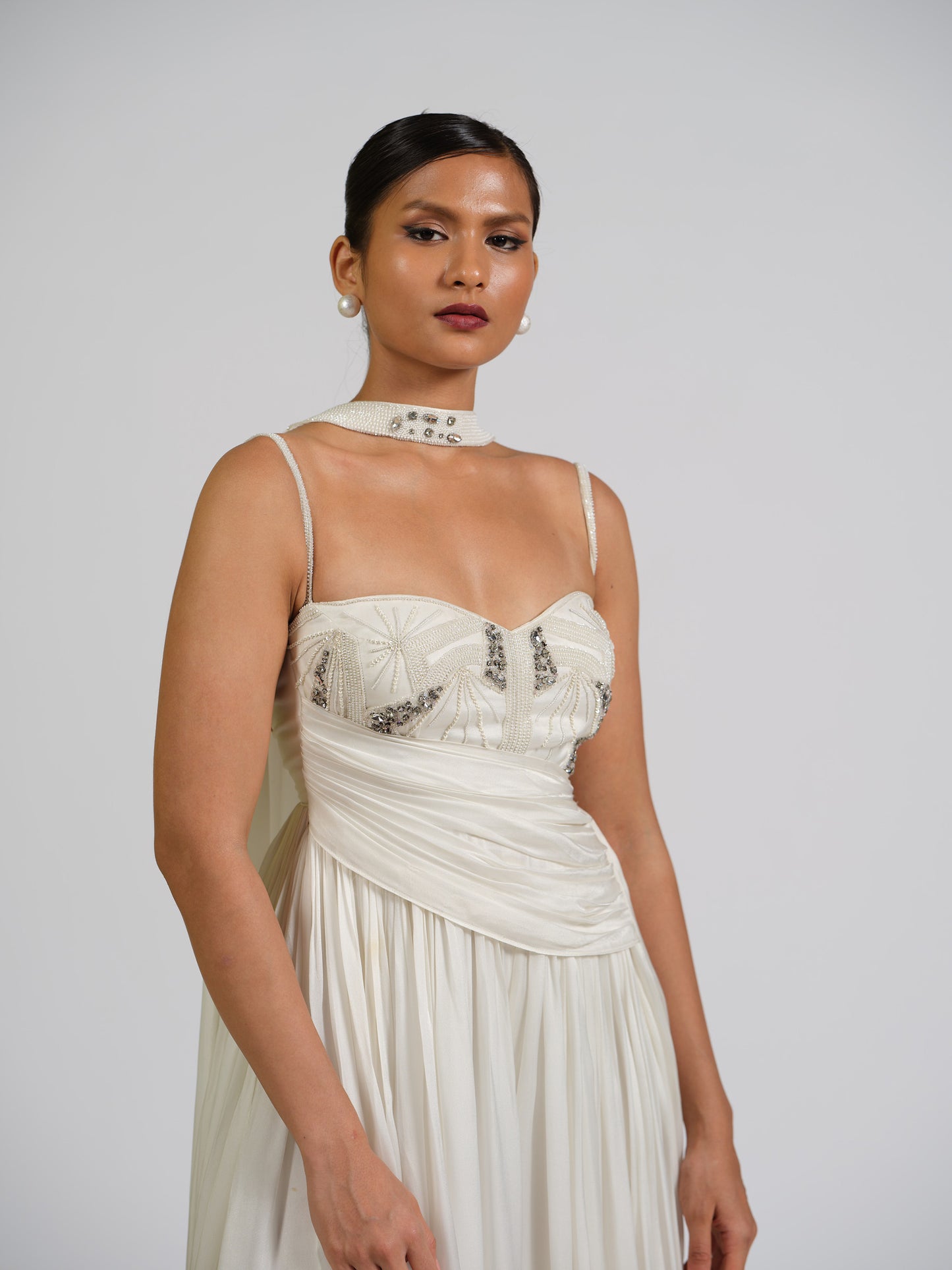 Eliza Drape Jumsuit , With Side Waist Drape Detail, With Choker Detail Stole