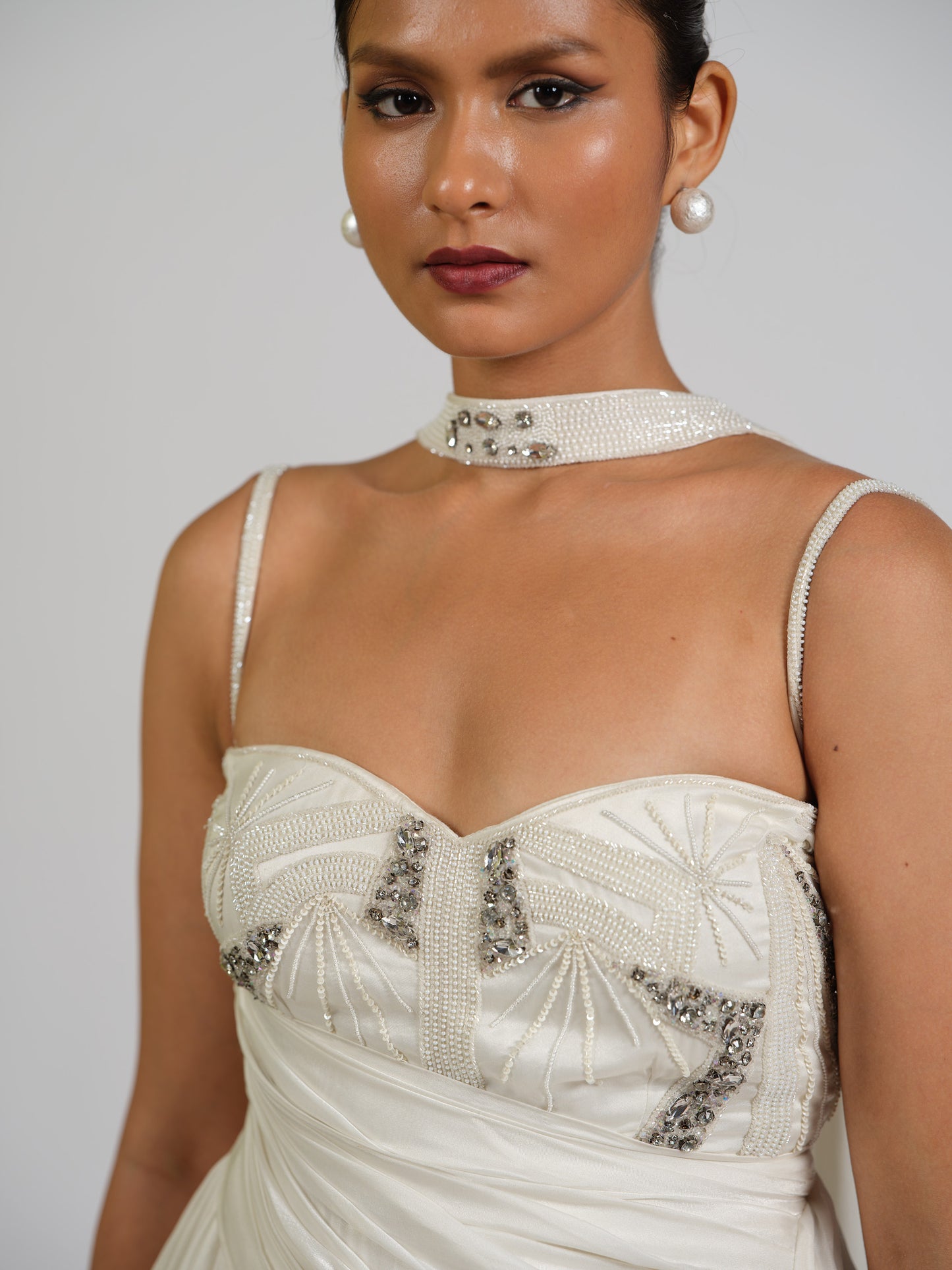Eliza Drape Jumsuit , With Side Waist Drape Detail, With Choker Detail Stole