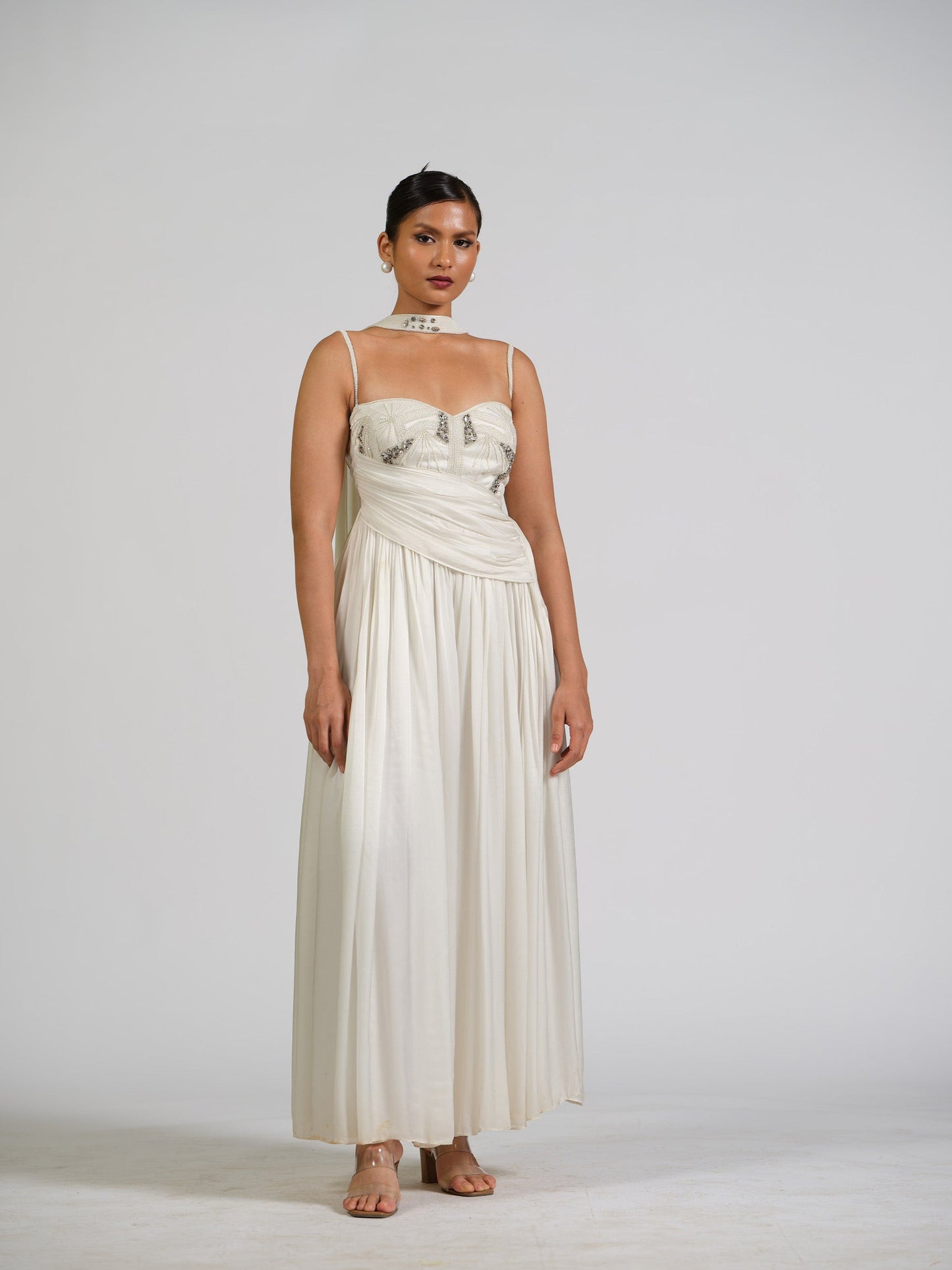 Eliza Drape Jumsuit , With Side Waist Drape Detail, With Choker Detail Stole