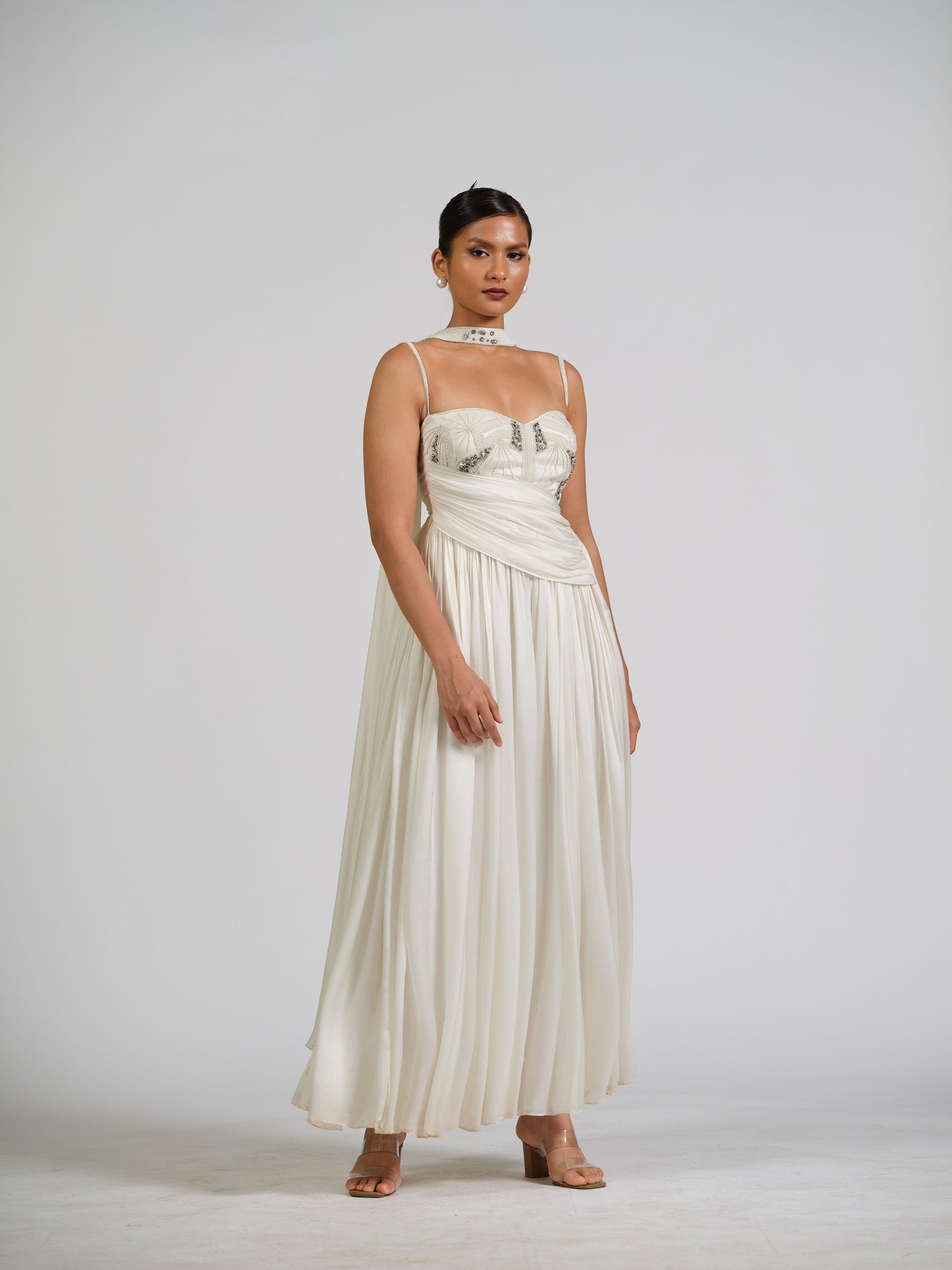 Eliza Drape Jumsuit , With Side Waist Drape Detail, With Choker Detail Stole