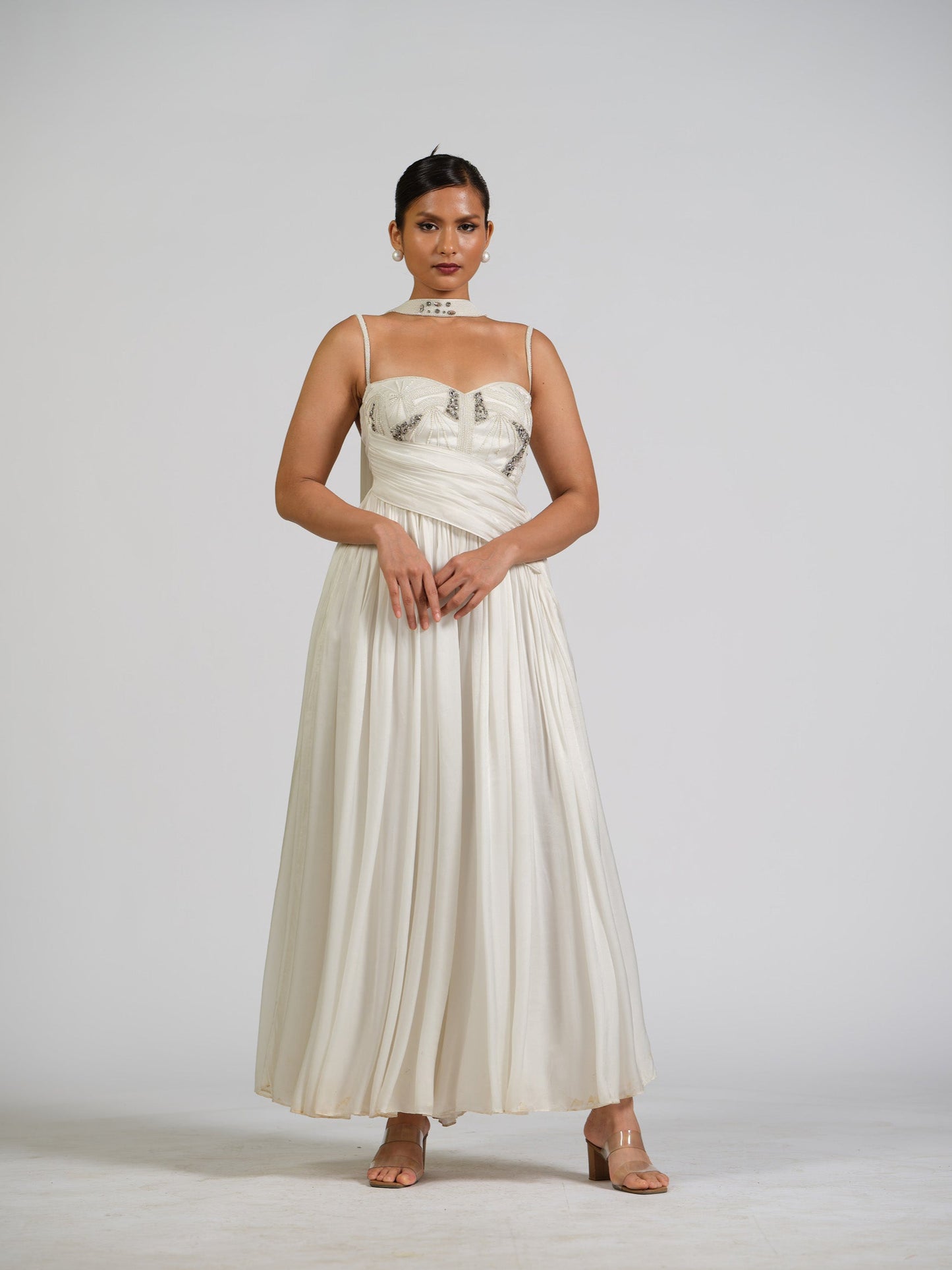 Eliza Drape Jumsuit , With Side Waist Drape Detail, With Choker Detail Stole