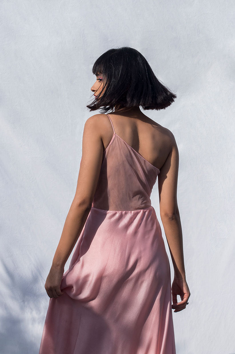 Pink Pleated One Shoulder Dress