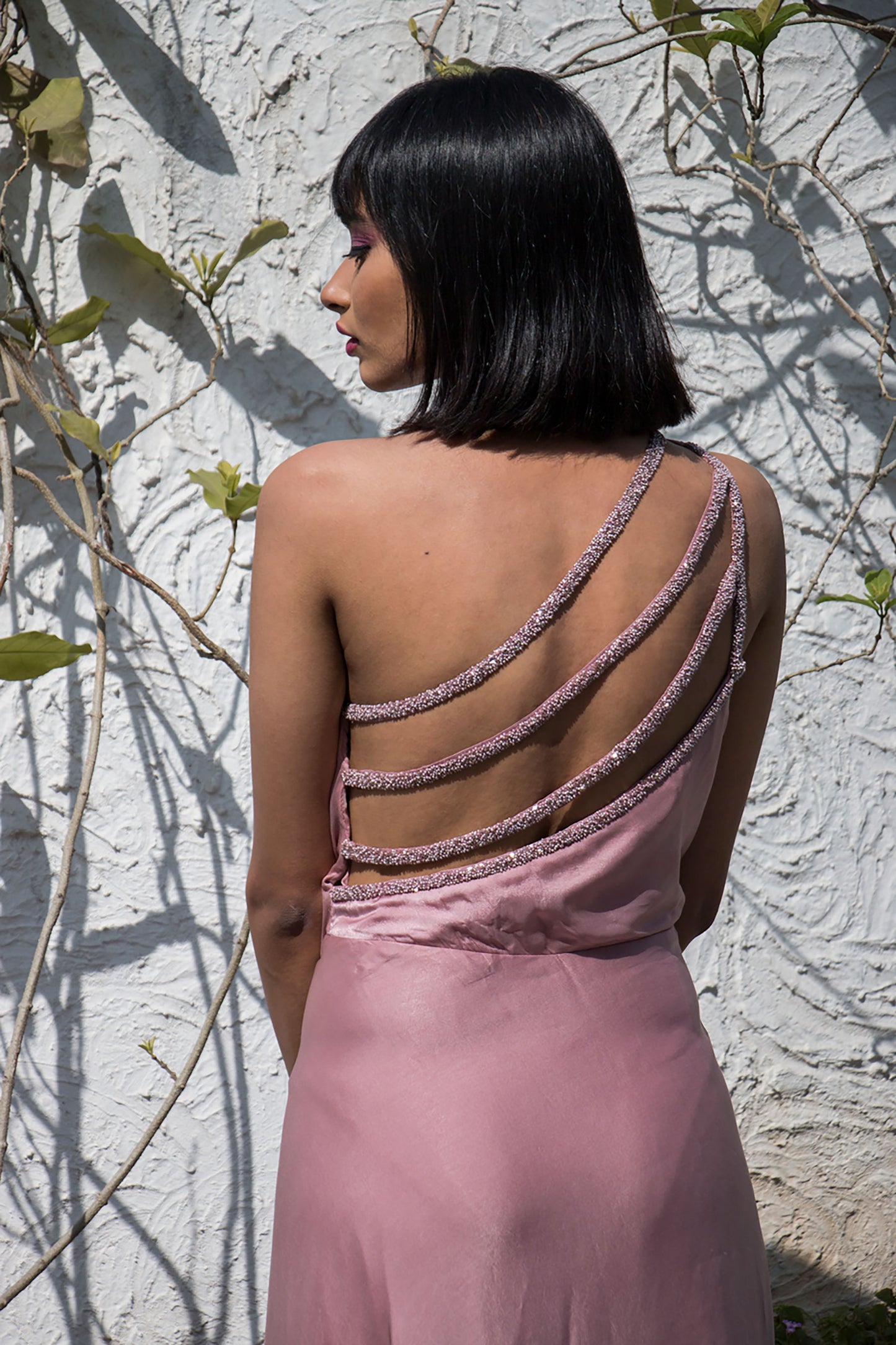 Mauve One Shoulder Waist Drape Gown