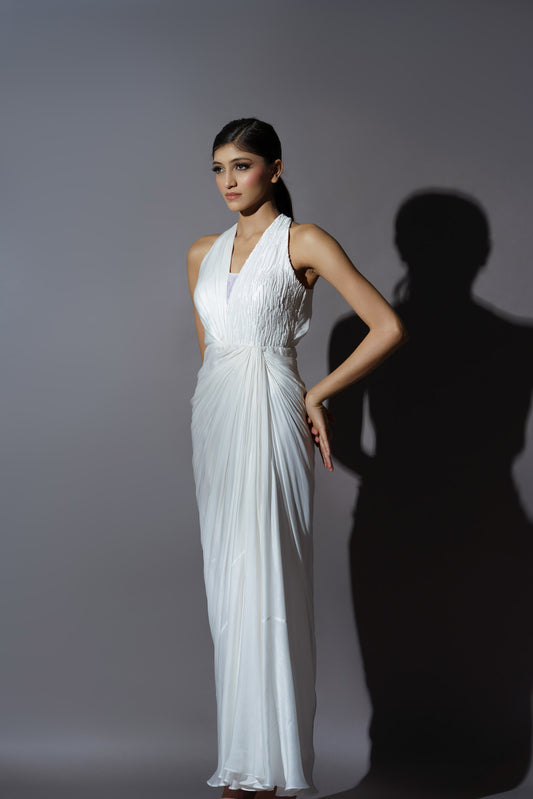 White Halter Cocktail Gown