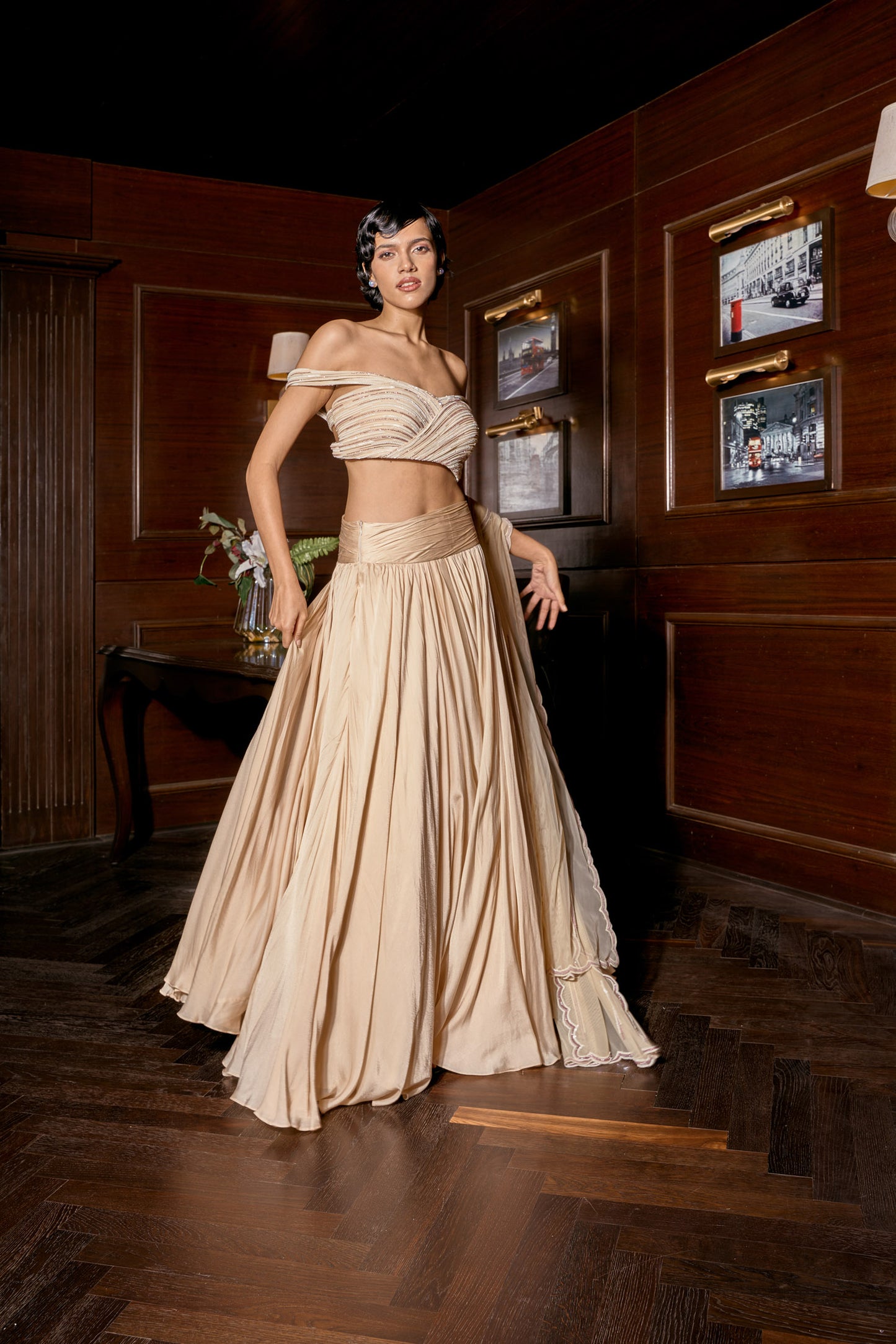 Creamy White Sculpted Lehenga