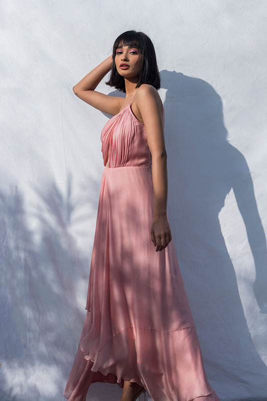 Pink Pleated One Shoulder Dress