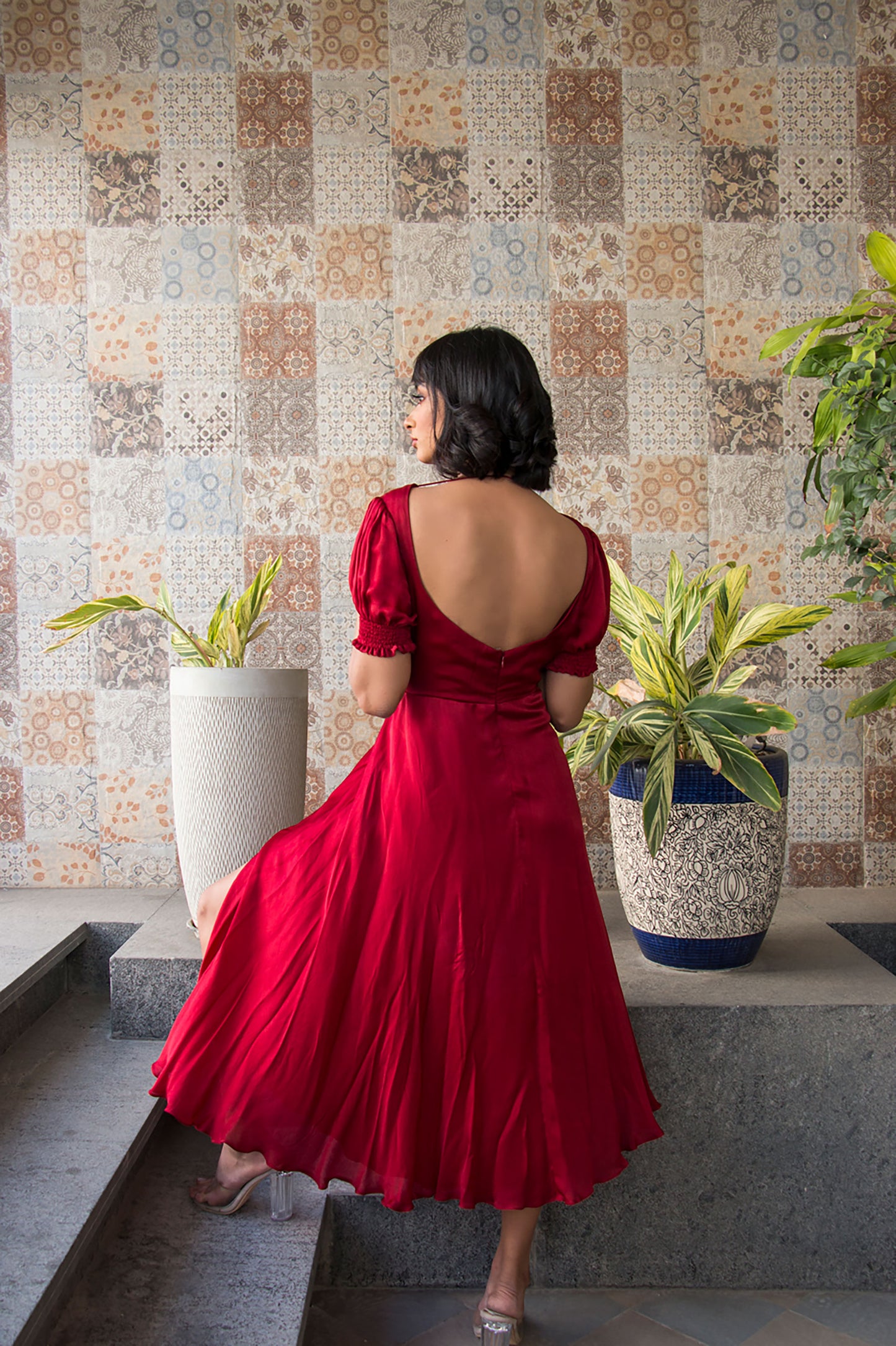 Red Puff Sleeves Dress