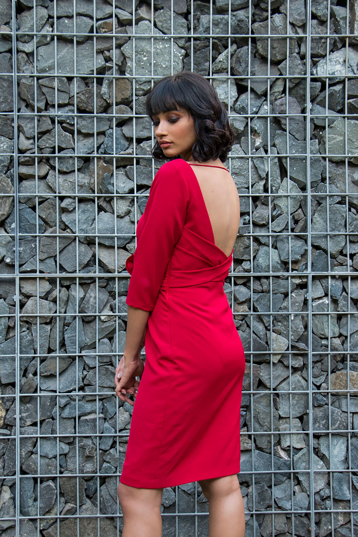 Red Flower Detail Straight Dress