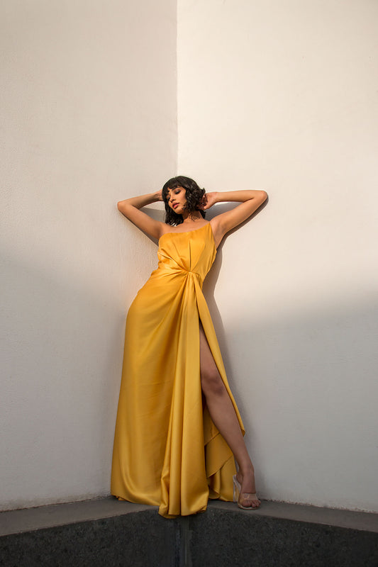 Yellow One Shoulder Gown